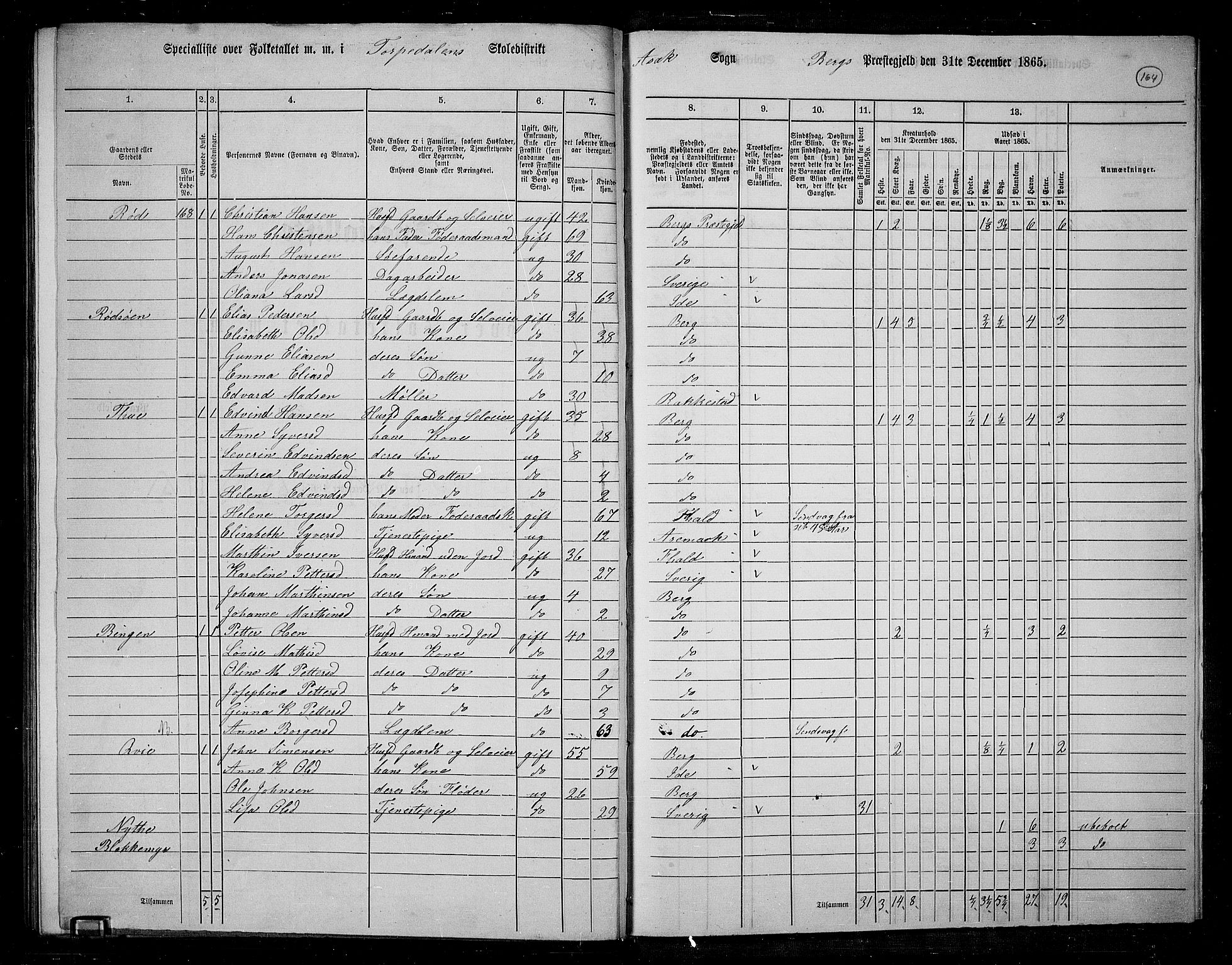 RA, 1865 census for Berg, 1865, p. 142