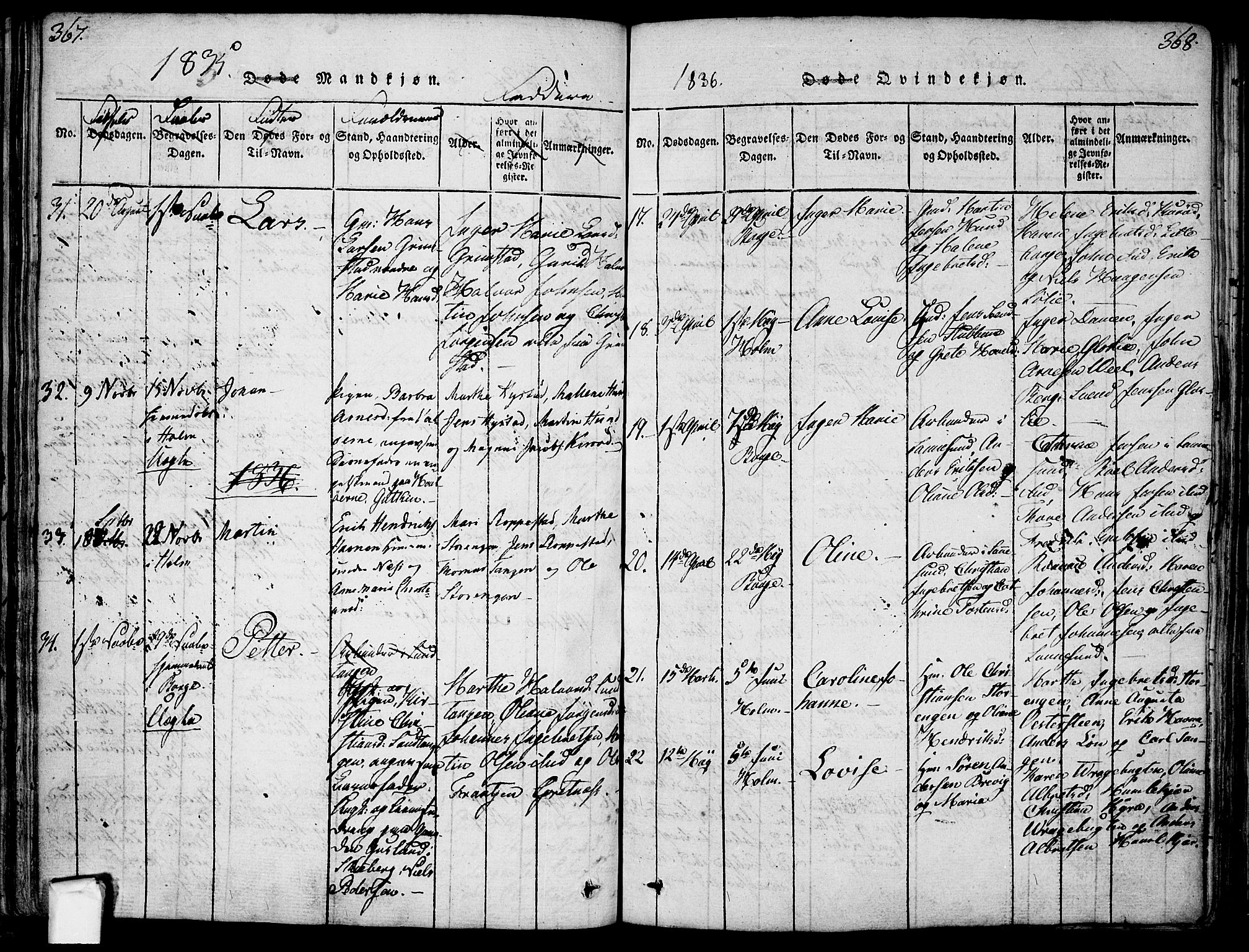 Borge prestekontor Kirkebøker, AV/SAO-A-10903/F/Fa/L0003: Parish register (official) no. I 3, 1815-1836, p. 367-368