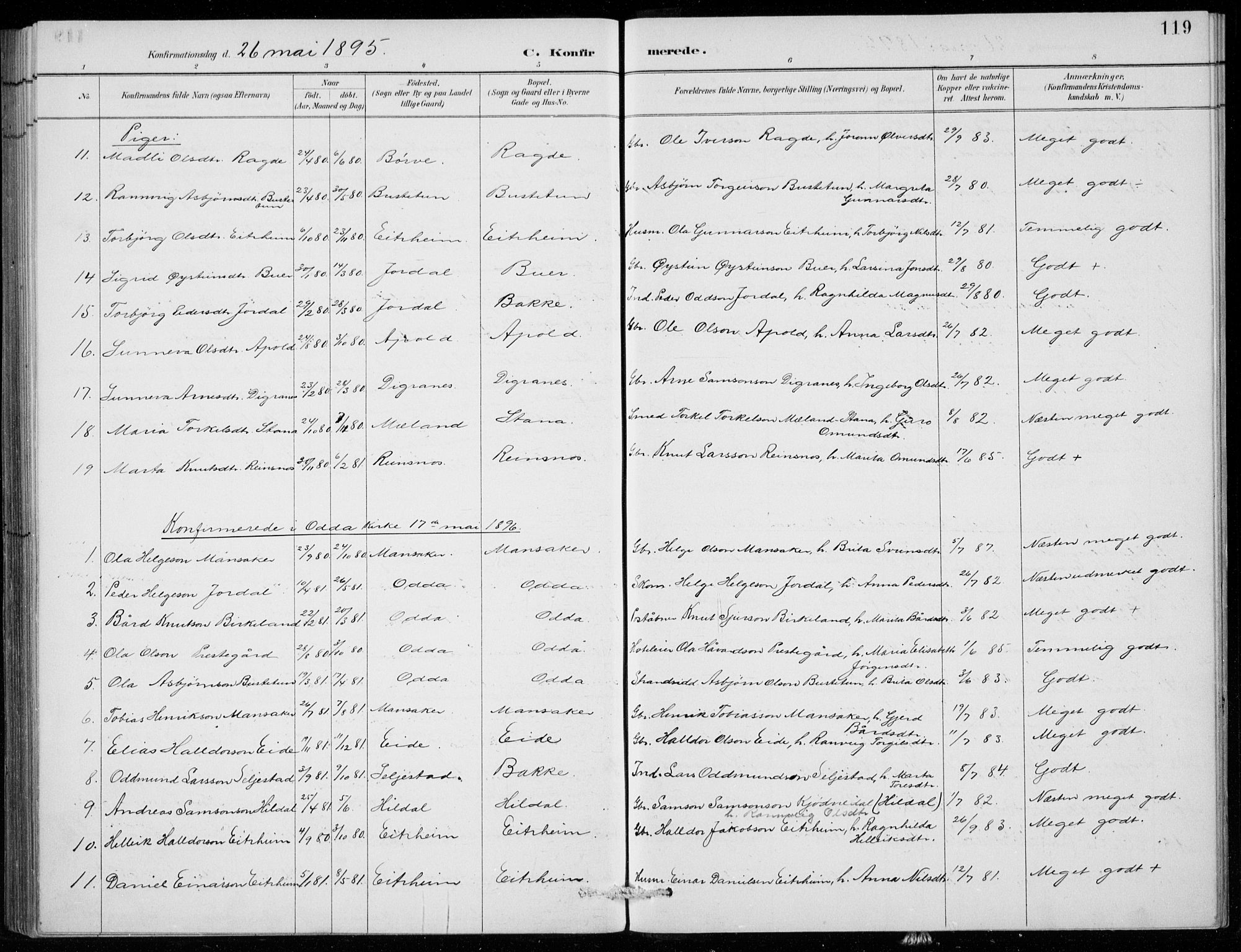Odda Sokneprestembete, SAB/A-77201/H/Hab: Parish register (copy) no. B  1, 1887-1909, p. 119