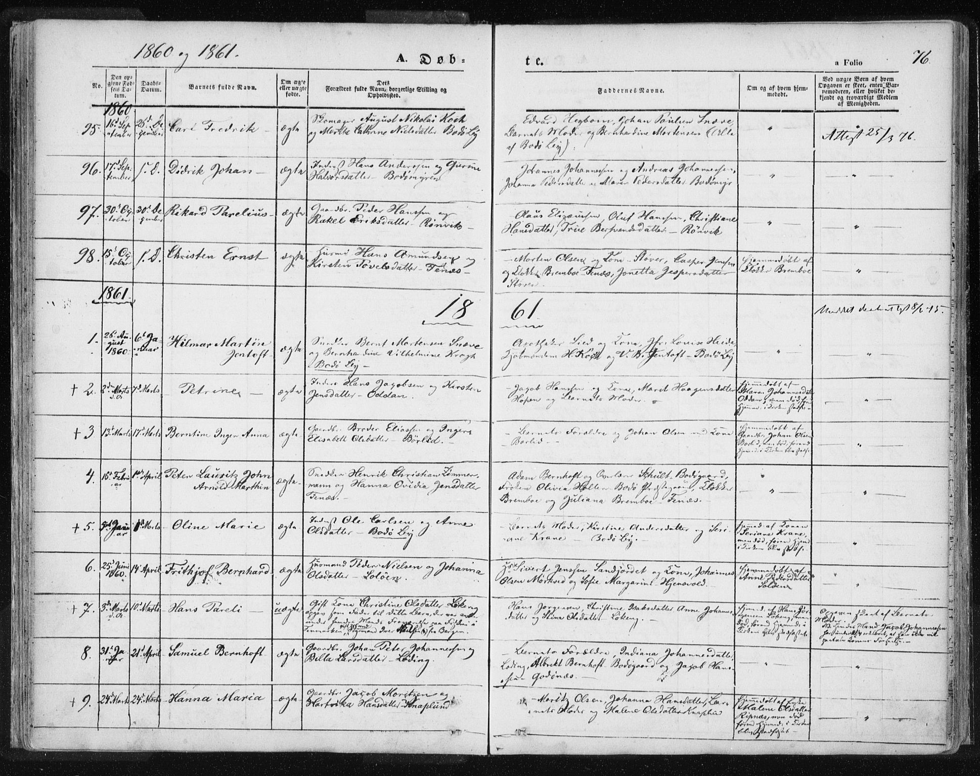 Ministerialprotokoller, klokkerbøker og fødselsregistre - Nordland, SAT/A-1459/801/L0007: Parish register (official) no. 801A07, 1845-1863, p. 76
