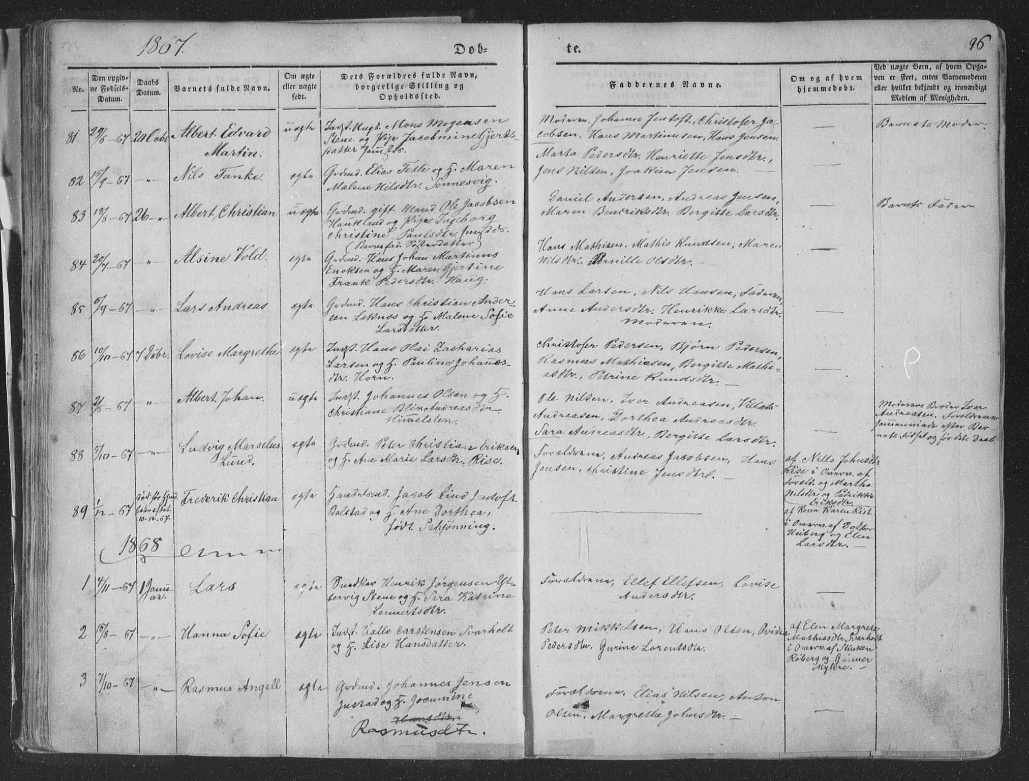 Ministerialprotokoller, klokkerbøker og fødselsregistre - Nordland, AV/SAT-A-1459/881/L1165: Parish register (copy) no. 881C02, 1854-1876, p. 96