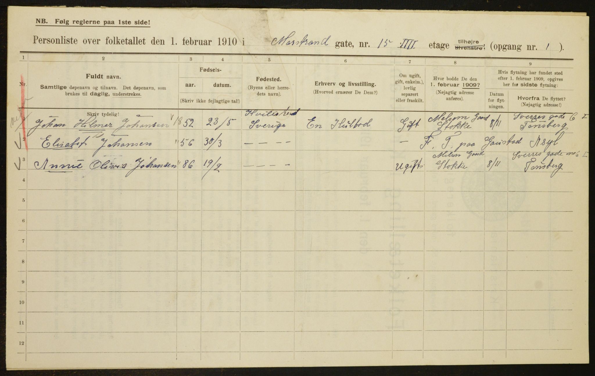 OBA, Municipal Census 1910 for Kristiania, 1910, p. 62627