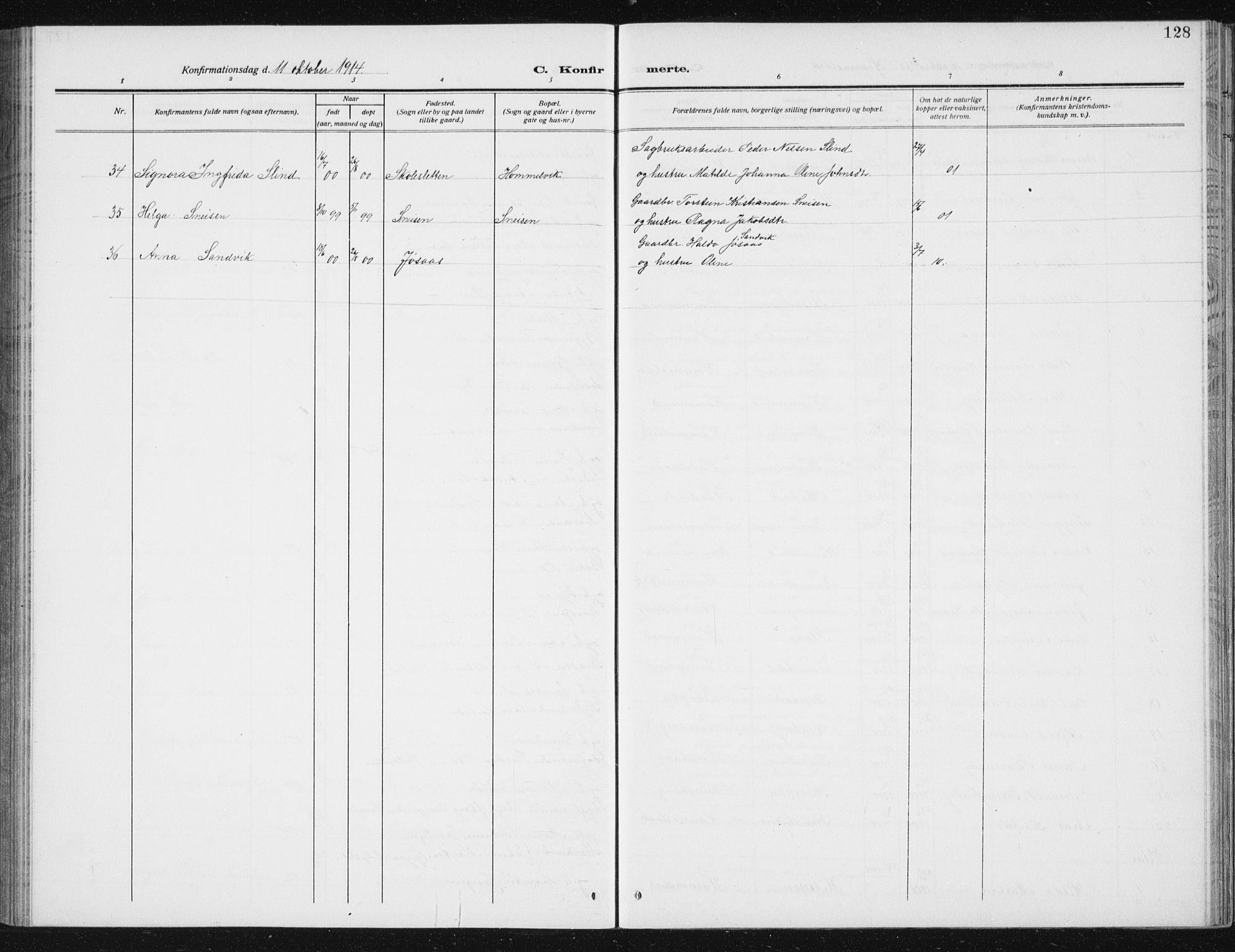 Ministerialprotokoller, klokkerbøker og fødselsregistre - Sør-Trøndelag, AV/SAT-A-1456/617/L0431: Parish register (copy) no. 617C02, 1910-1936, p. 128