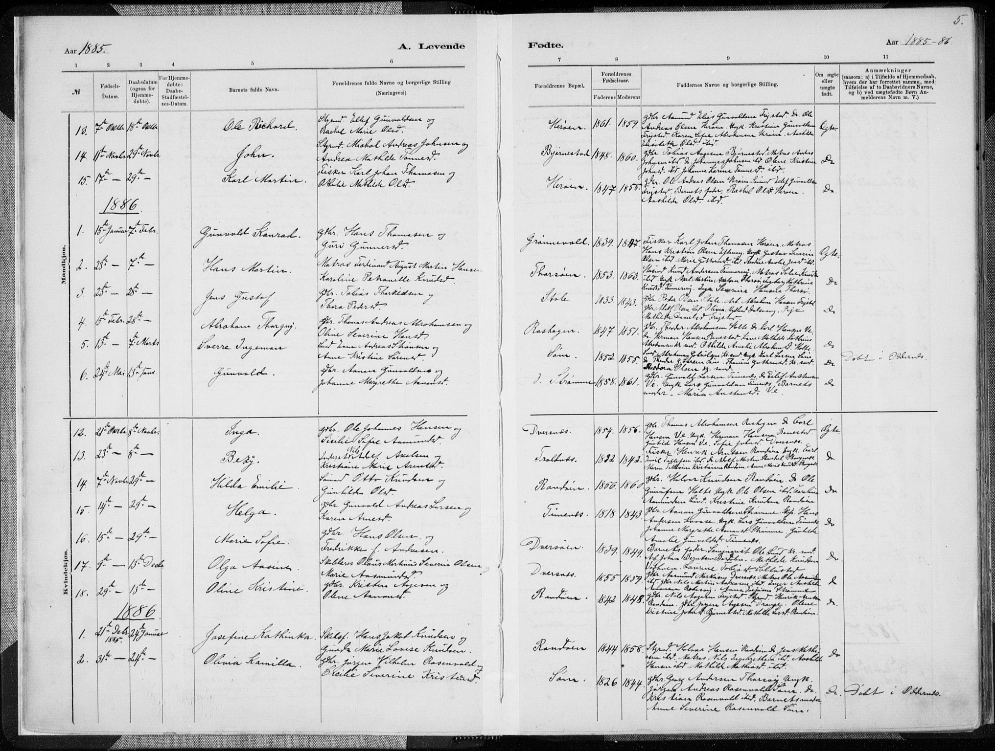 Oddernes sokneprestkontor, AV/SAK-1111-0033/F/Fa/Fab/L0002: Parish register (official) no. A 2, 1884-1903, p. 5