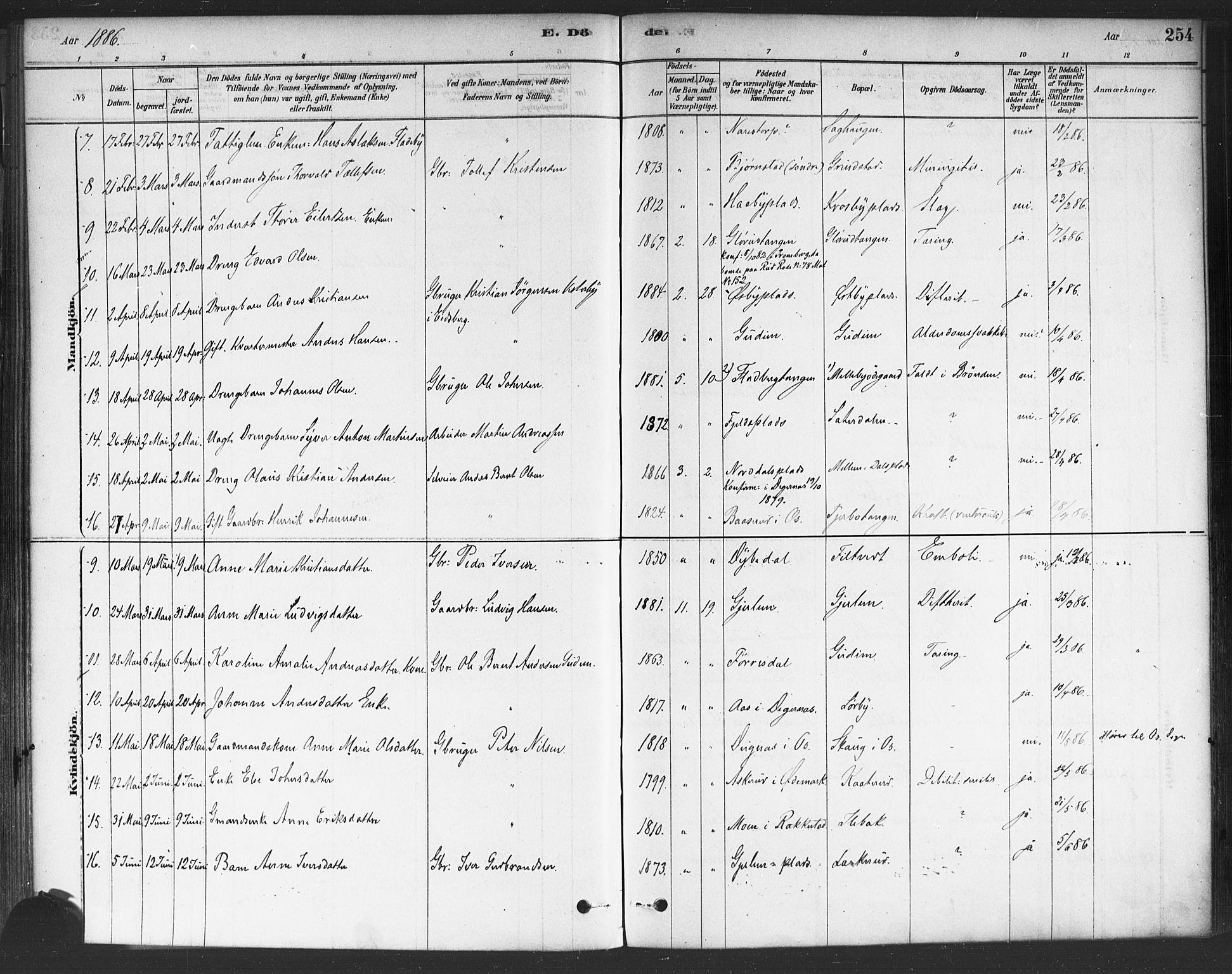 Rakkestad prestekontor Kirkebøker, AV/SAO-A-2008/F/Fa/L0012: Parish register (official) no. I 12, 1878-1893, p. 254