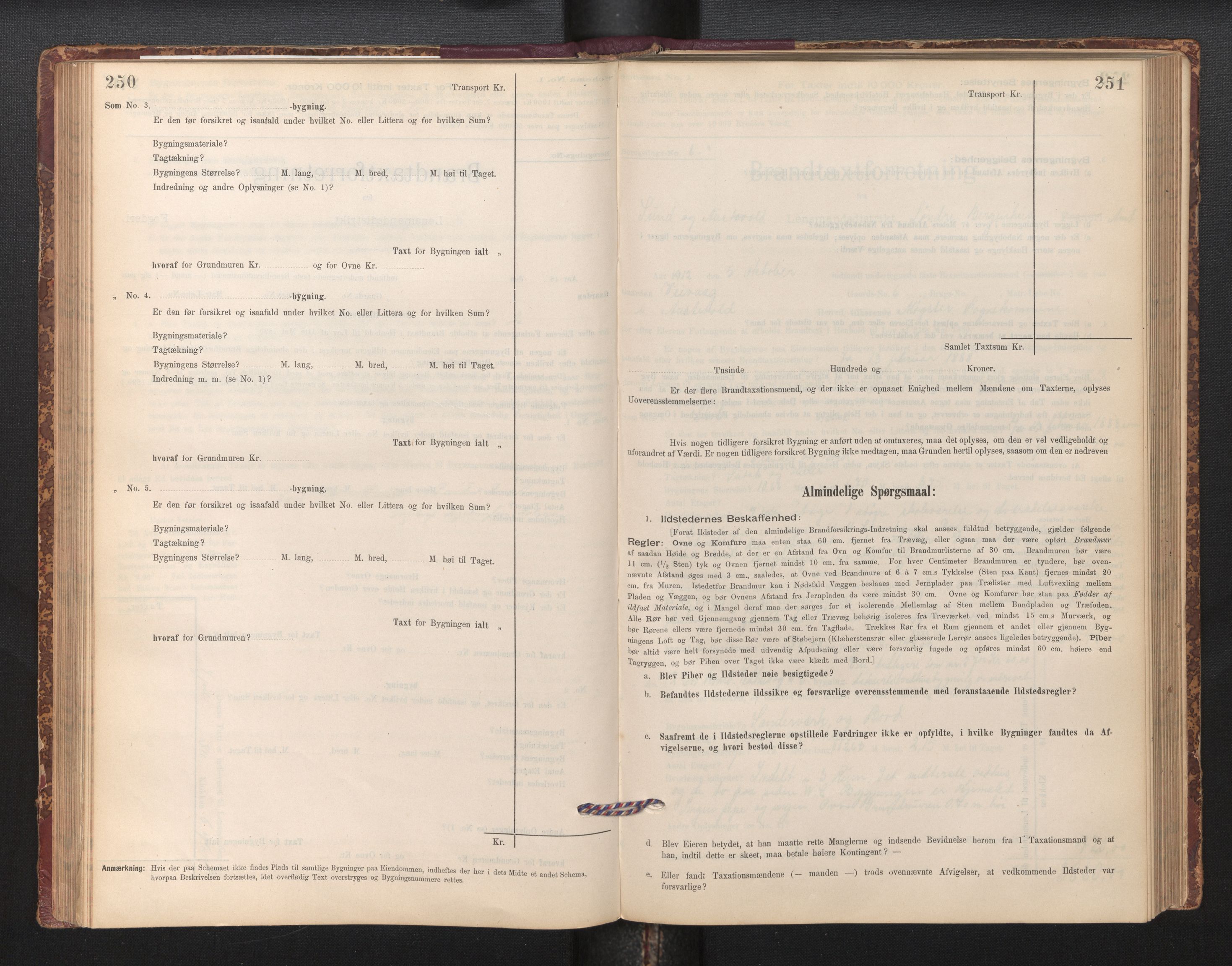 Lensmannen i Sund og Austevoll, SAB/A-35201/0012/L0003: Branntakstprotokoll, skjematakst, 1894-1917, p. 250-251