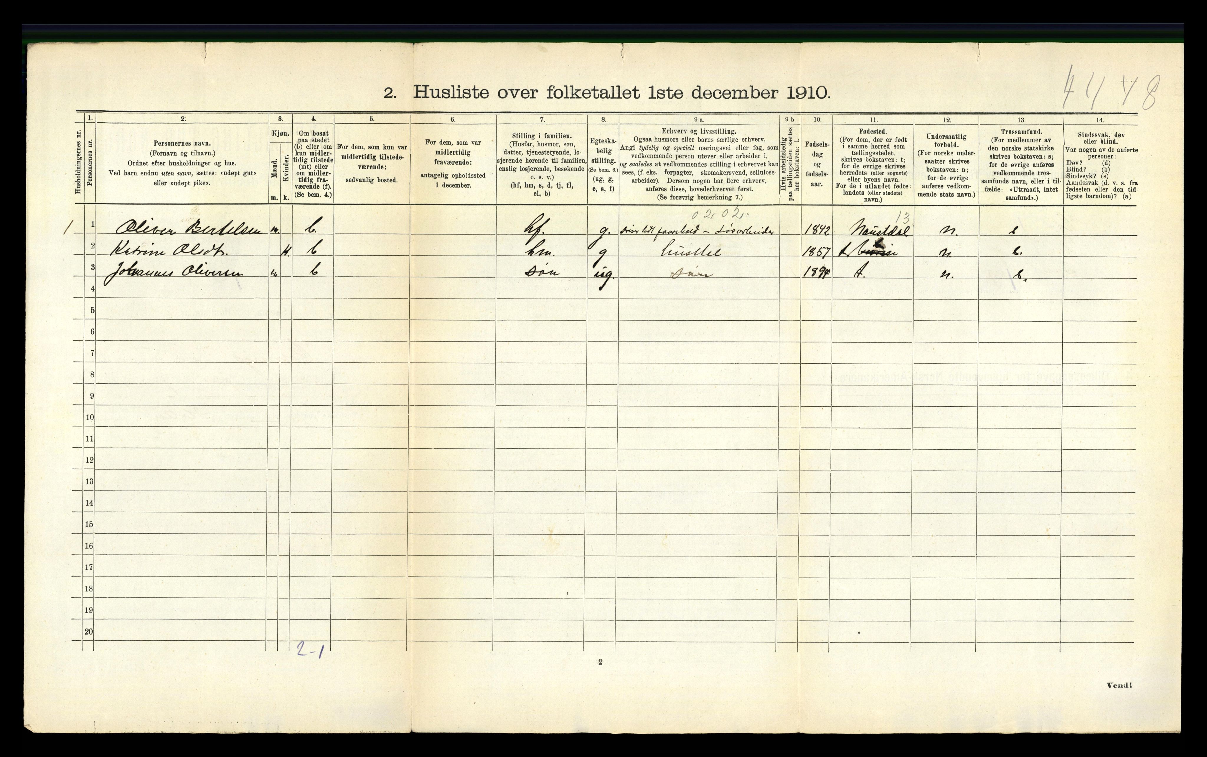 RA, 1910 census for Vevring, 1910, p. 28