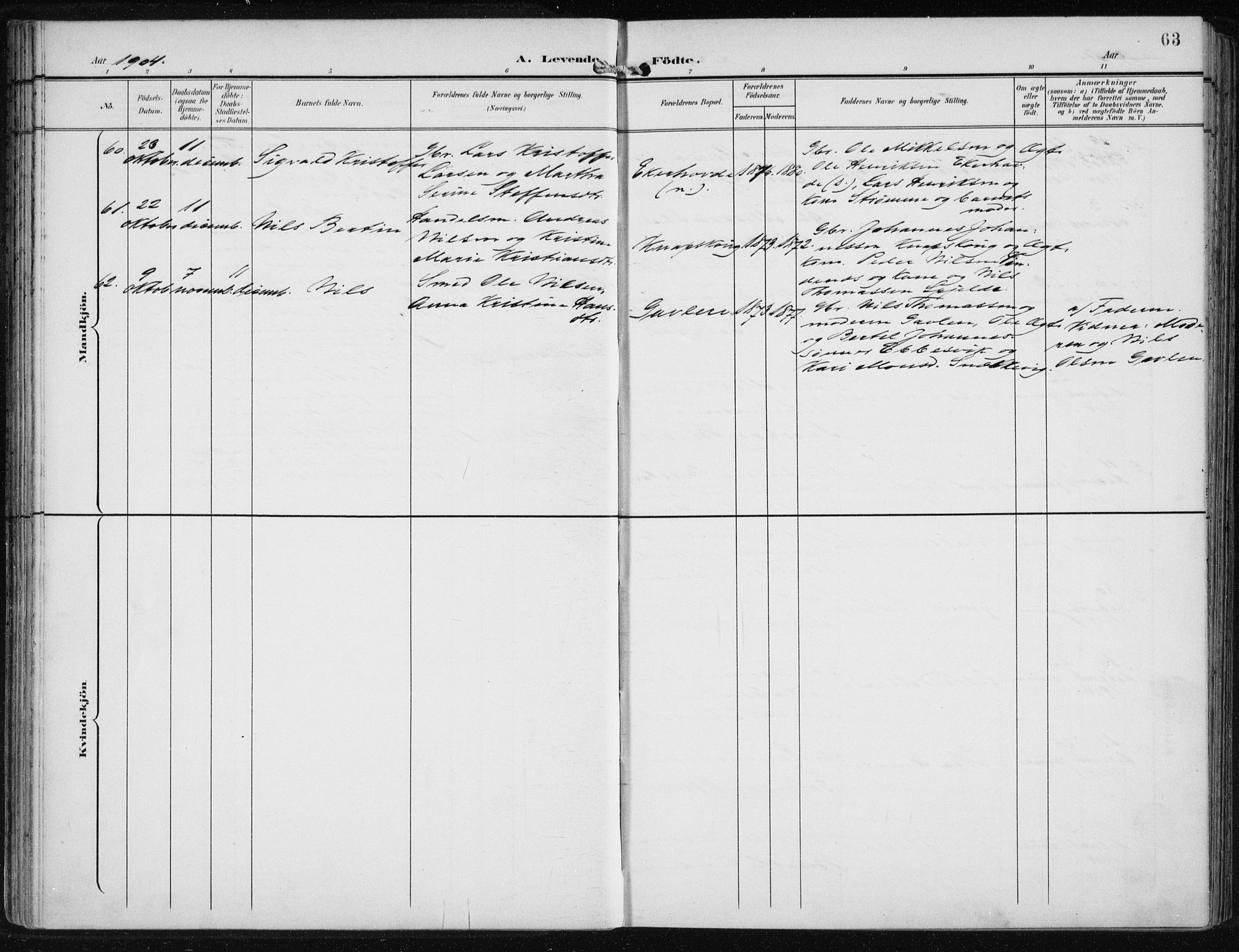 Fjell sokneprestembete, SAB/A-75301/H/Haa: Parish register (official) no. A  9, 1899-1910, p. 63