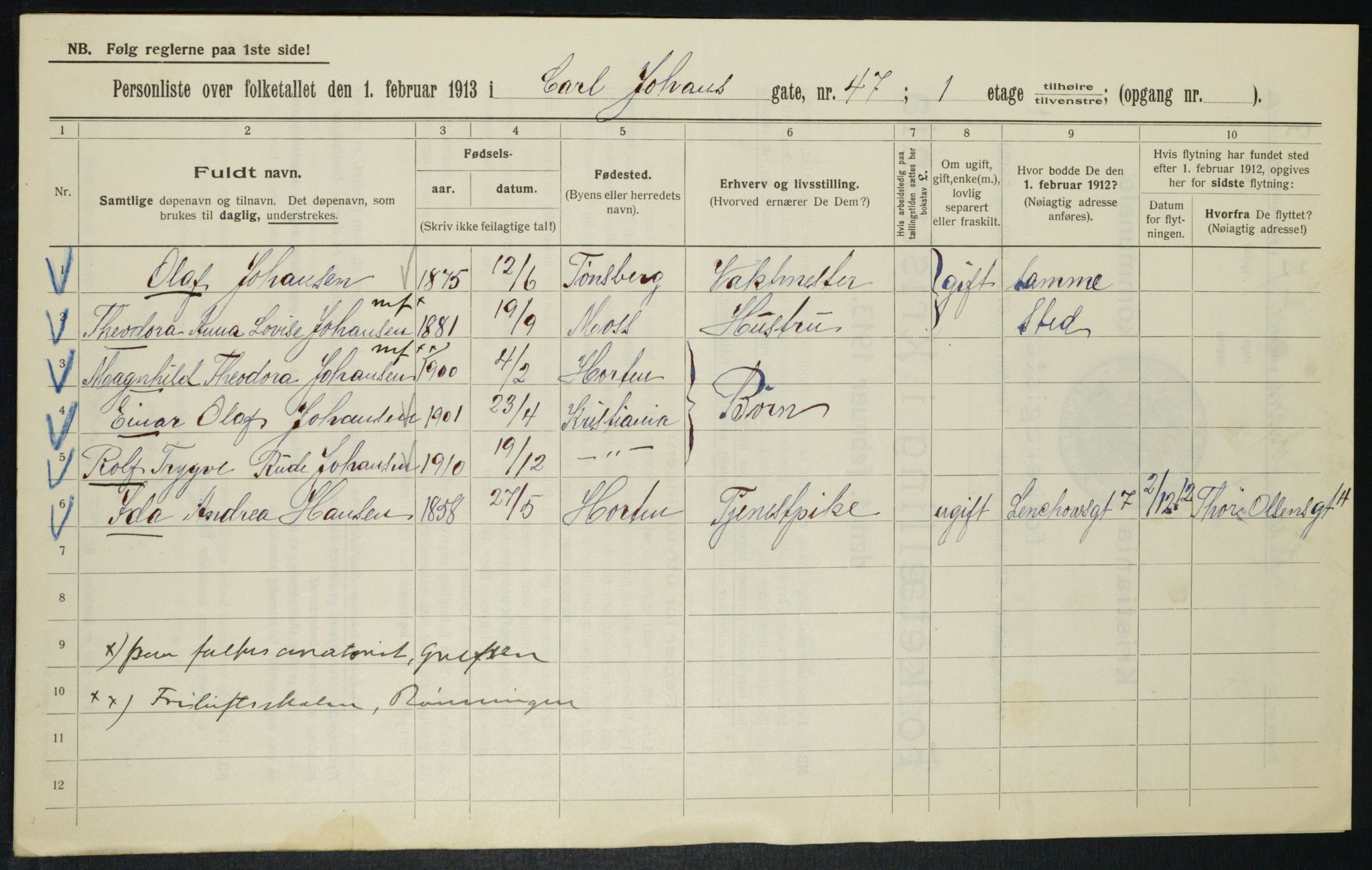 OBA, Municipal Census 1913 for Kristiania, 1913, p. 48666