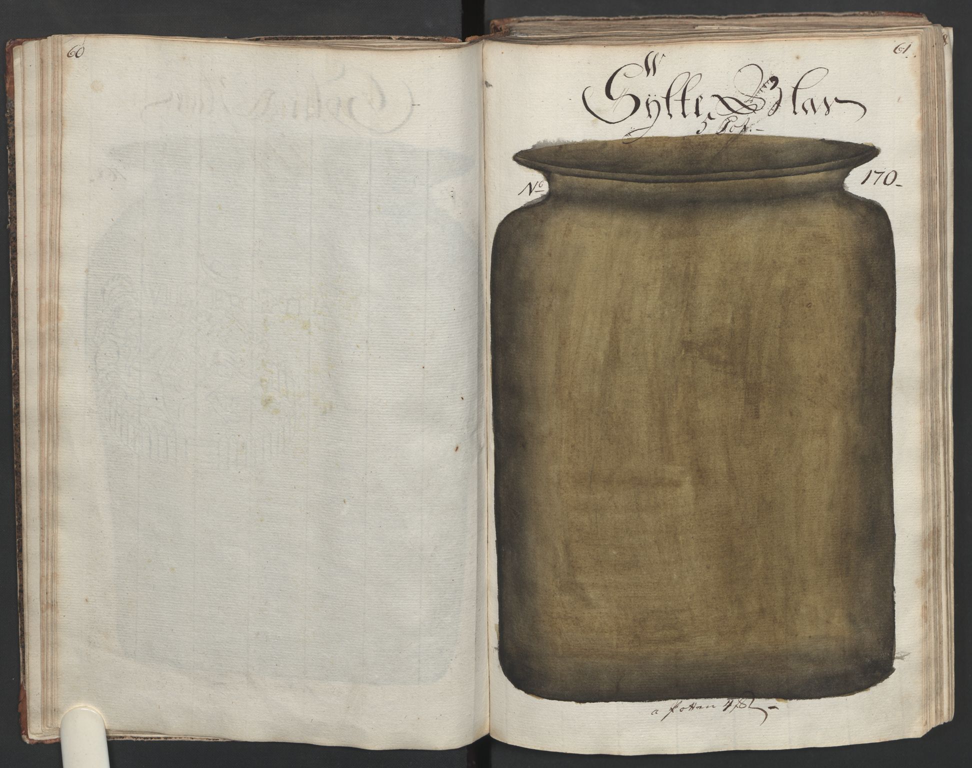 Glassverk, samlinger, AV/RA-PA-0001/F/Fa/L0036: Modellbok for Nøstetangens og Aas' produkter med prisangivelse,, 1763, p. 60-61
