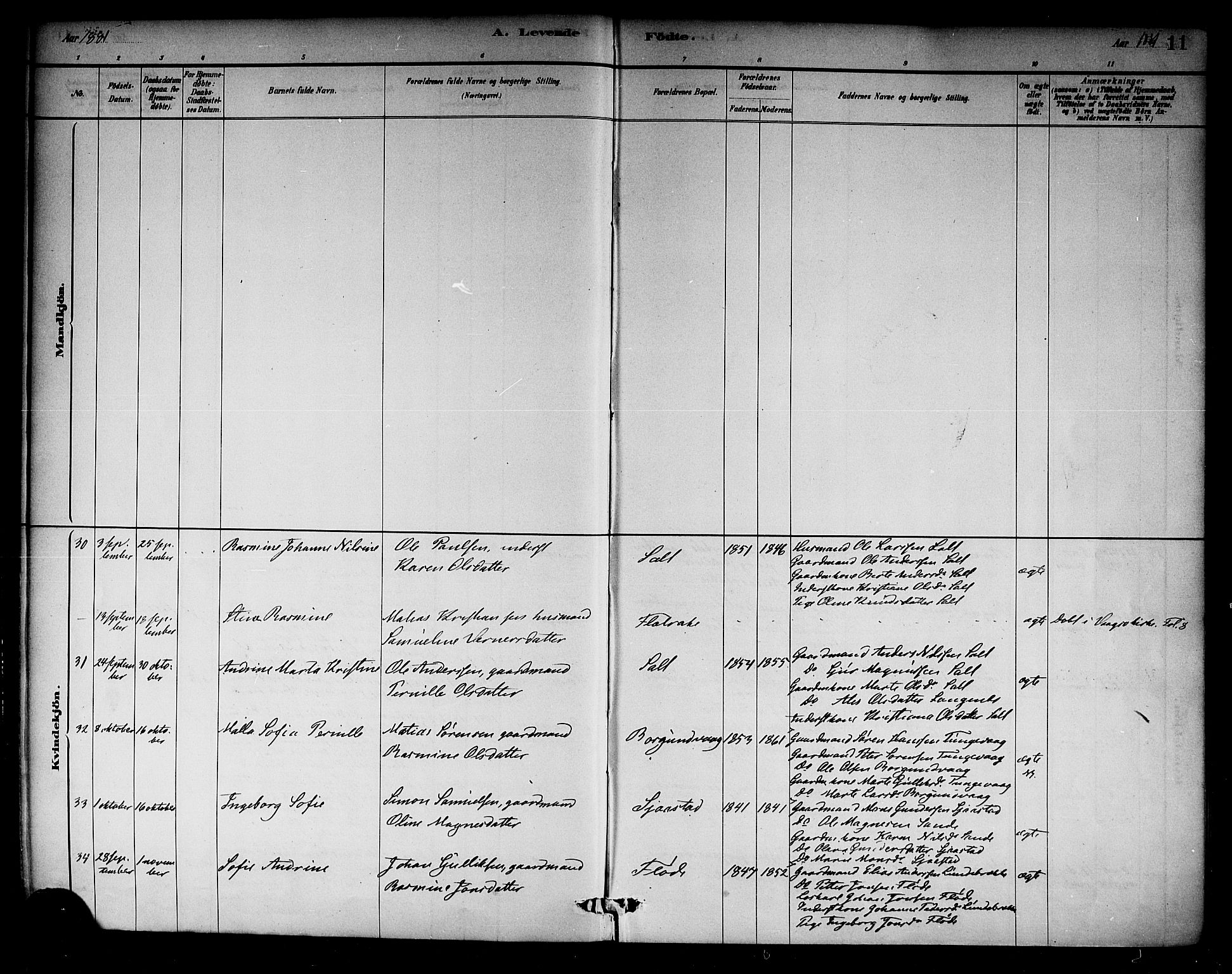 Selje sokneprestembete, AV/SAB-A-99938/H/Ha/Haa/Haab: Parish register (official) no. B 1, 1881-1890, p. 11
