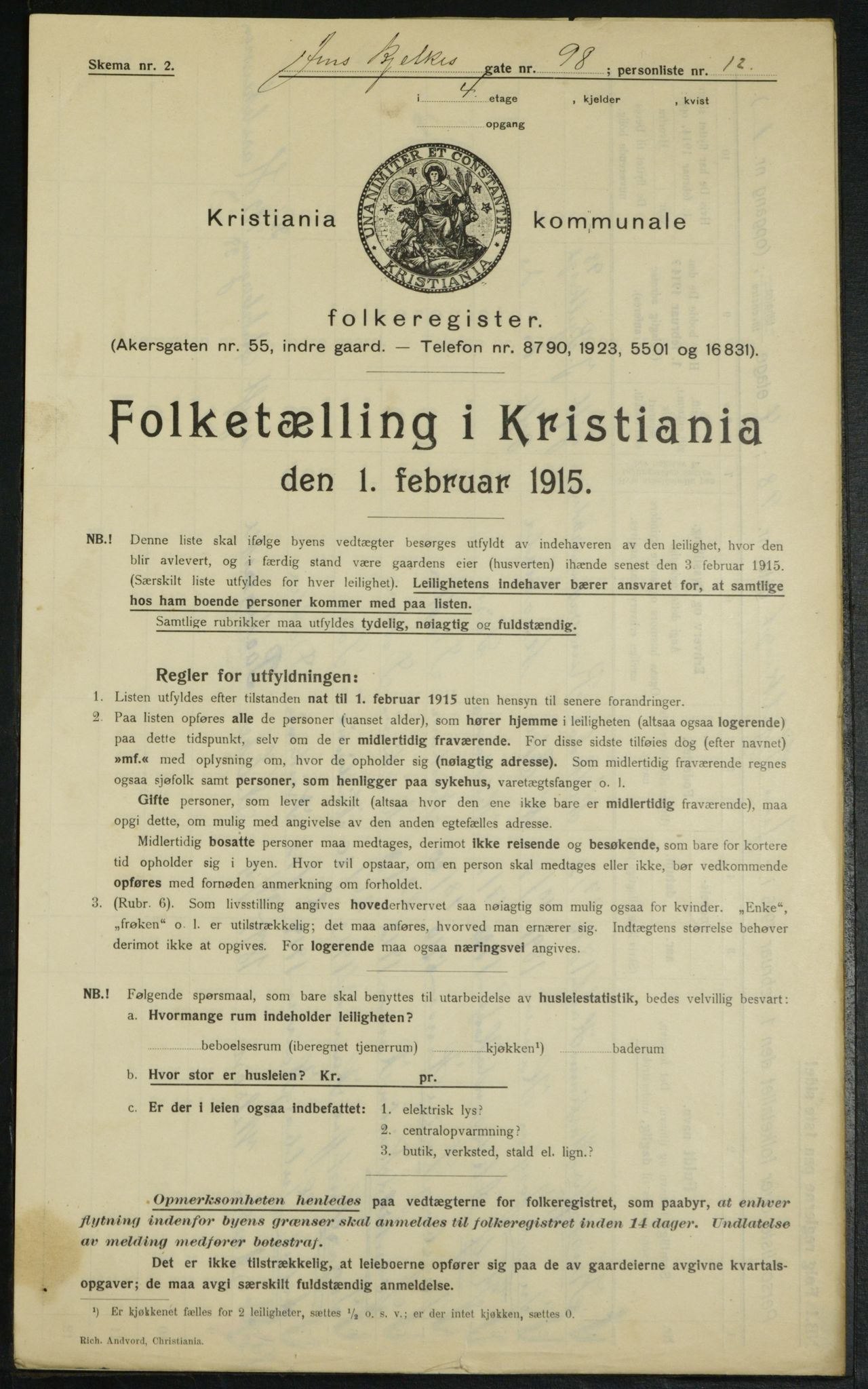 OBA, Municipal Census 1915 for Kristiania, 1915, p. 46339