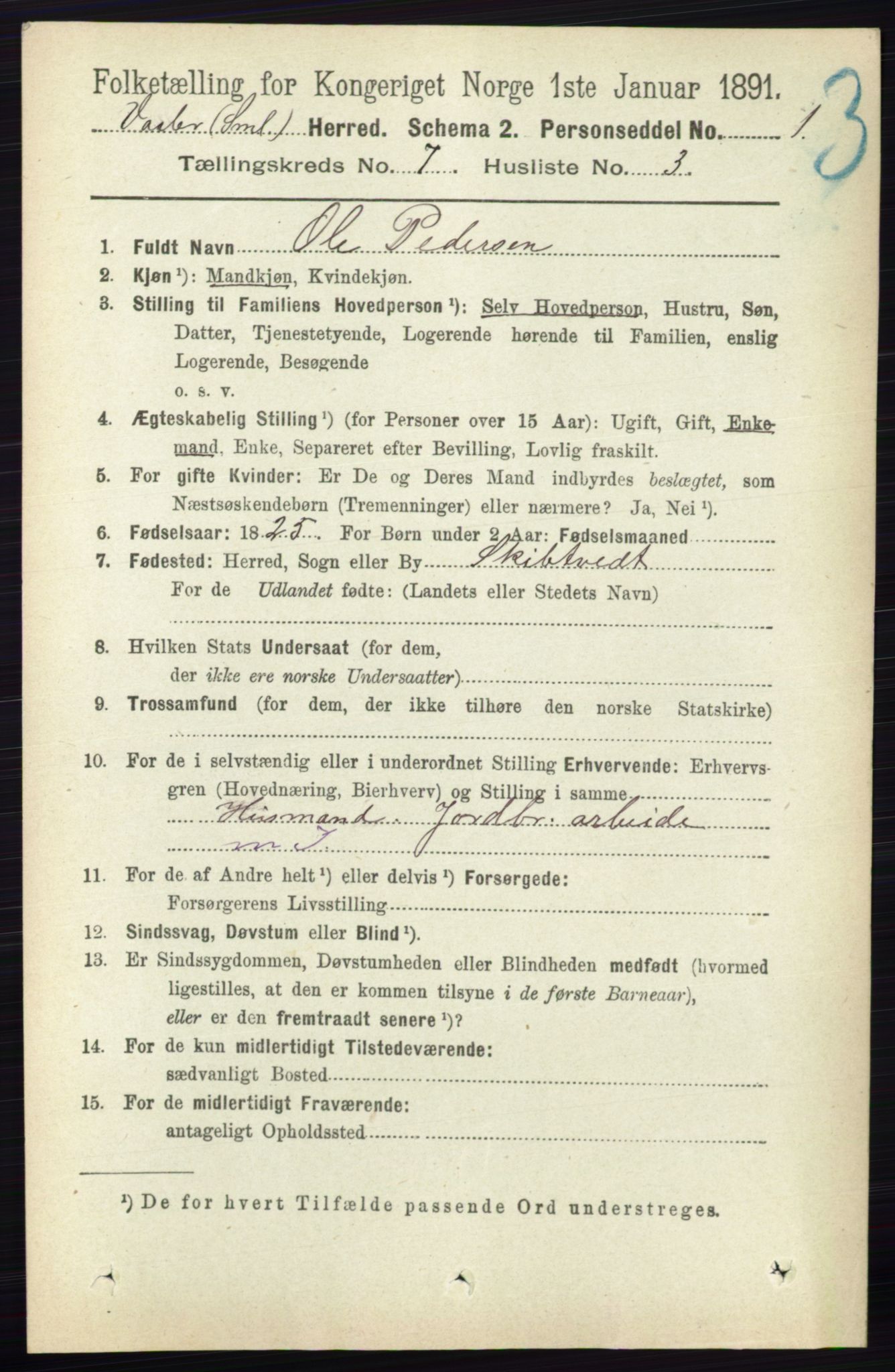 RA, 1891 census for 0137 Våler, 1891, p. 2855