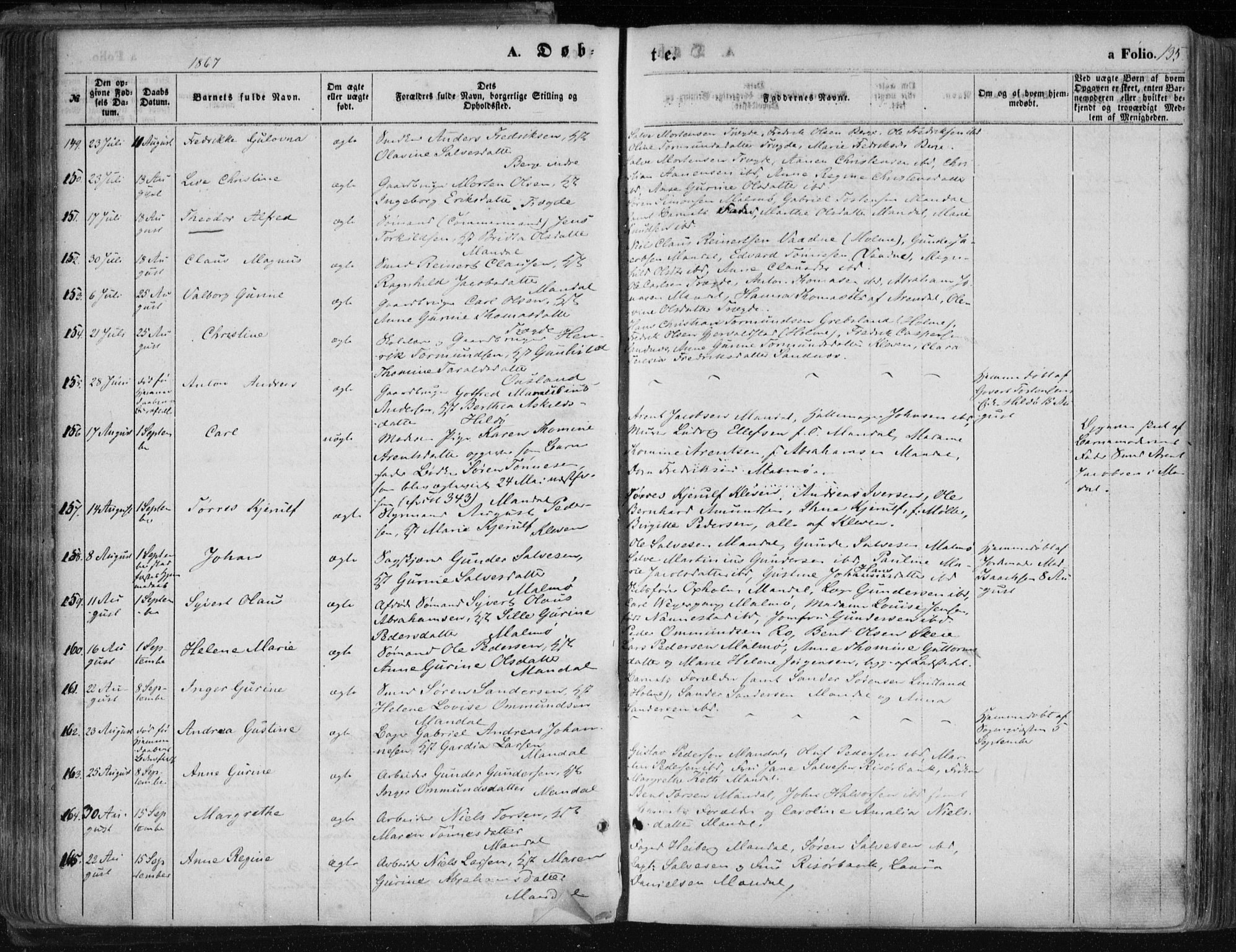 Mandal sokneprestkontor, AV/SAK-1111-0030/F/Fa/Faa/L0014: Parish register (official) no. A 14, 1859-1872, p. 135