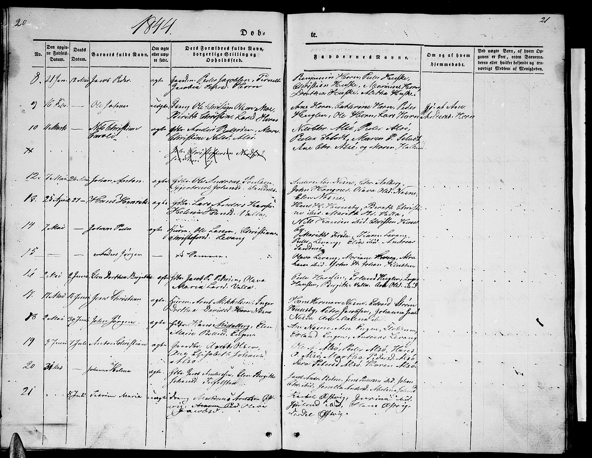 Ministerialprotokoller, klokkerbøker og fødselsregistre - Nordland, AV/SAT-A-1459/838/L0555: Parish register (copy) no. 838C02, 1842-1861, p. 20-21