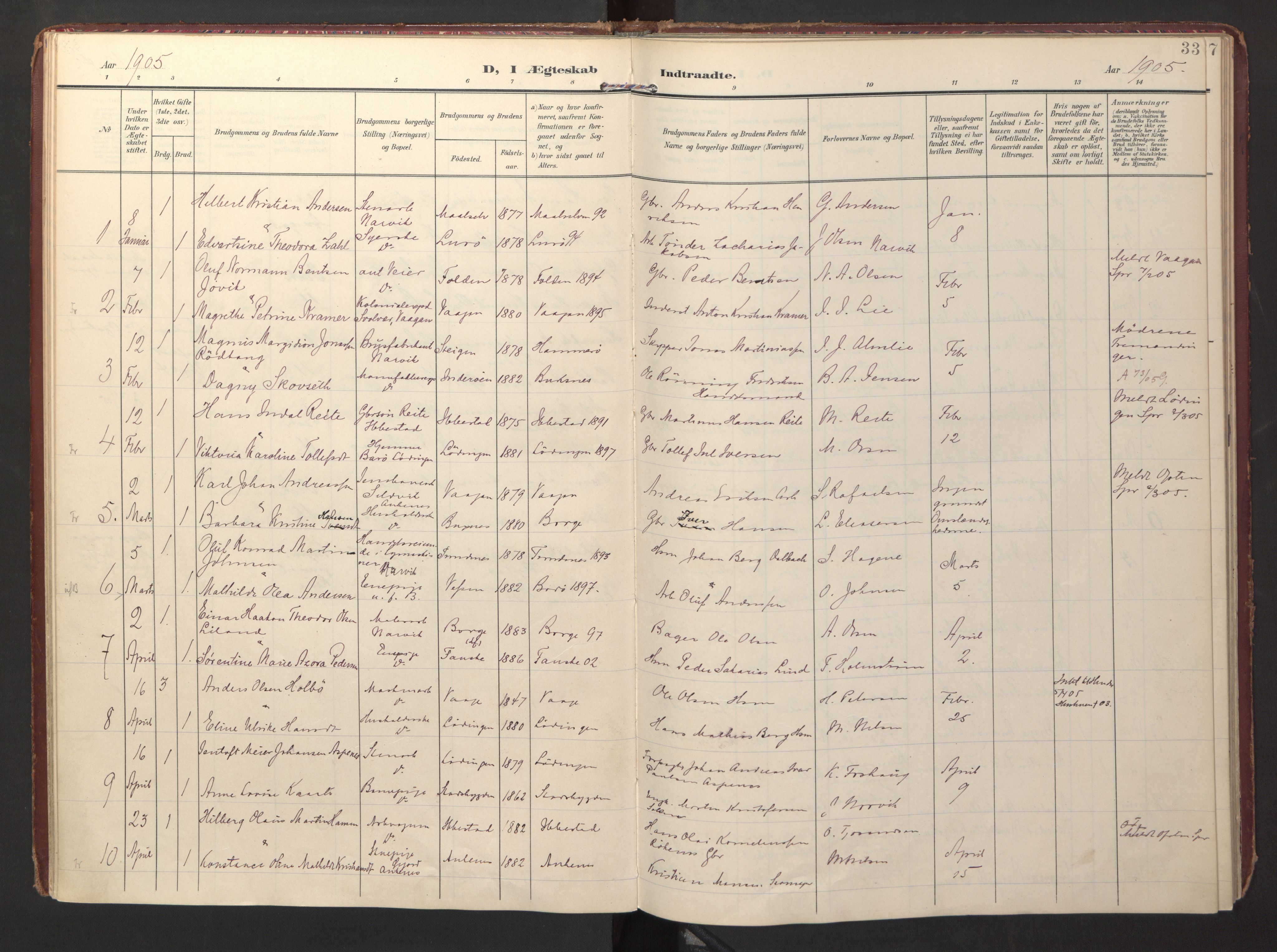 Ministerialprotokoller, klokkerbøker og fødselsregistre - Nordland, AV/SAT-A-1459/871/L0999: Parish register (official) no. 871A15, 1902-1917, p. 33