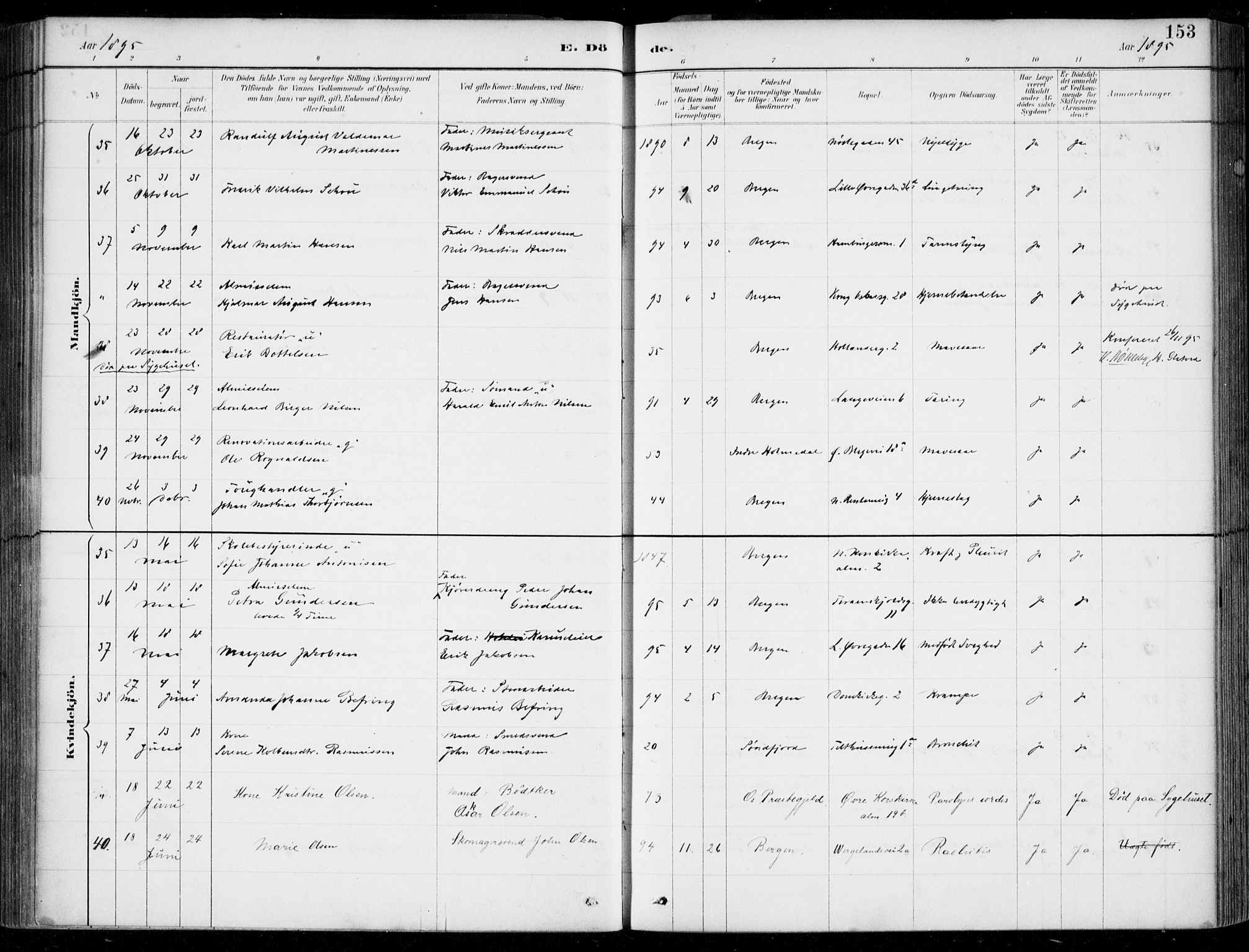 Korskirken sokneprestembete, AV/SAB-A-76101/H/Hab: Parish register (copy) no. E 4, 1884-1910, p. 153