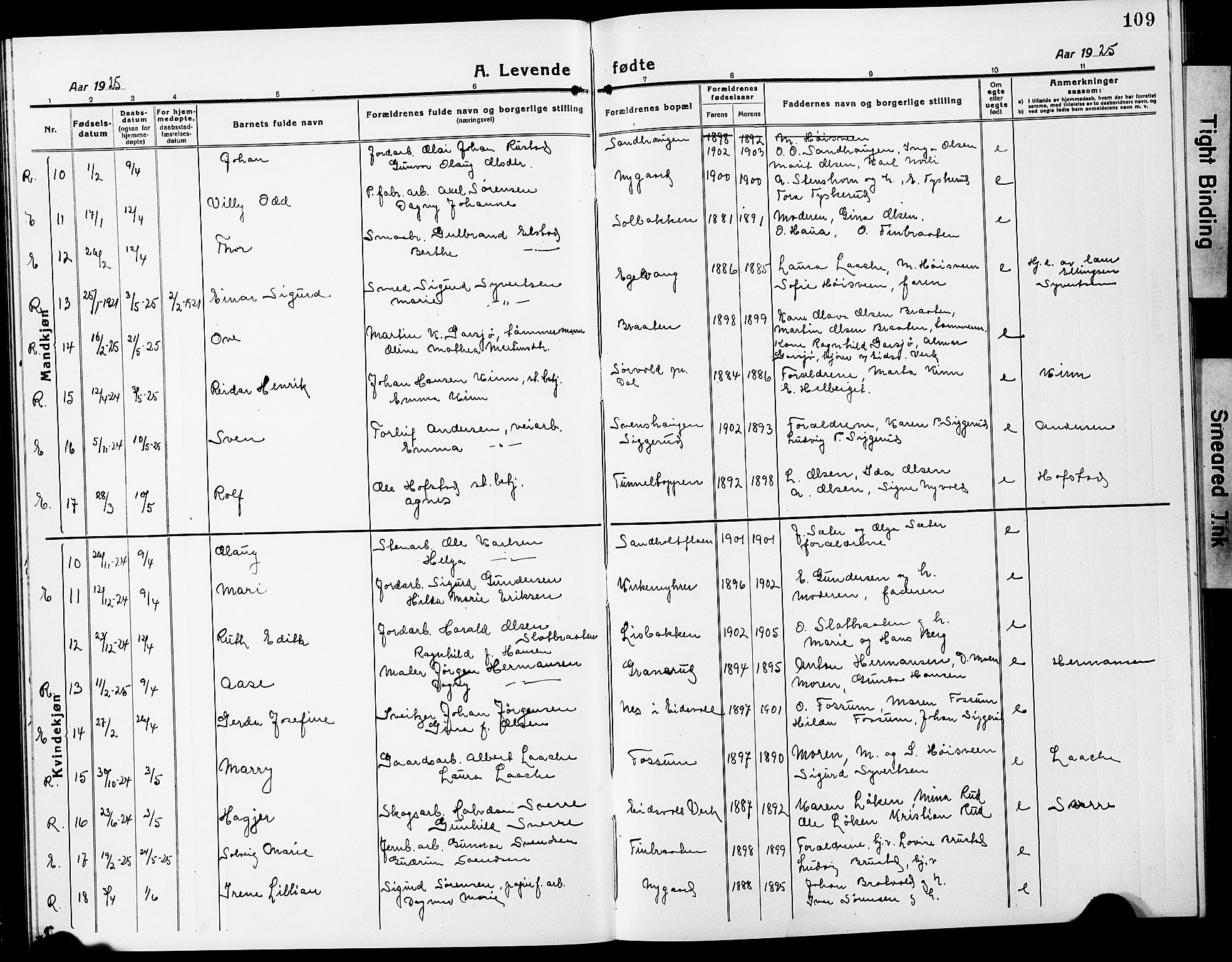 Eidsvoll prestekontor Kirkebøker, AV/SAO-A-10888/G/Ga/L0010: Parish register (copy) no. I 10, 1919-1929, p. 109