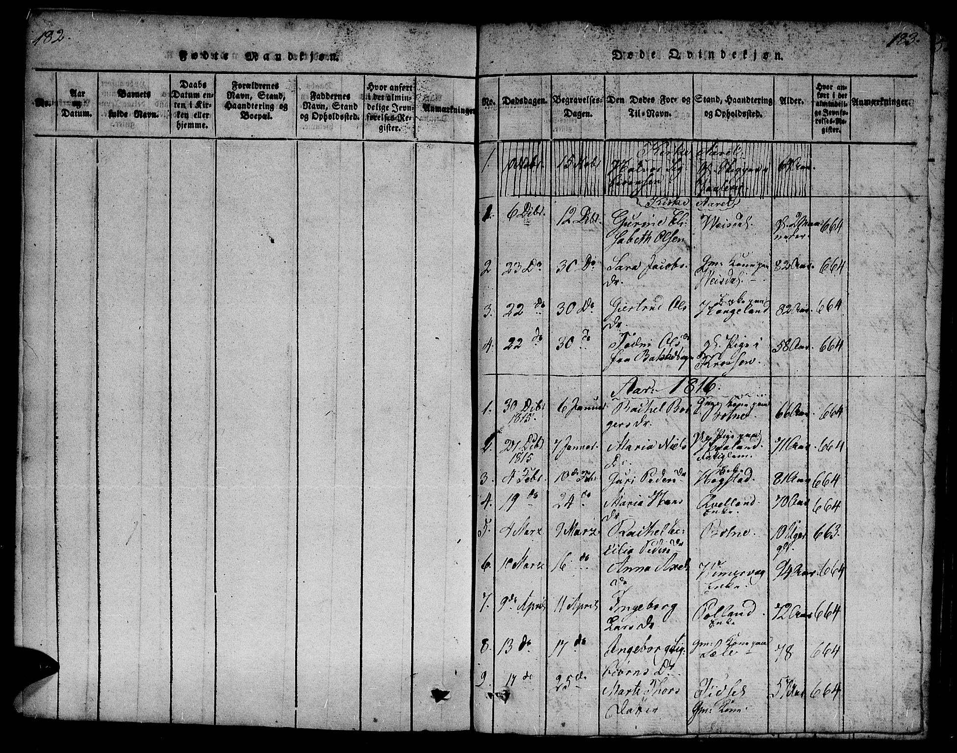 Flekkefjord sokneprestkontor, SAK/1111-0012/F/Fa/Fab/L0003: Parish register (official) no. A 3, 1815-1830, p. 182-183