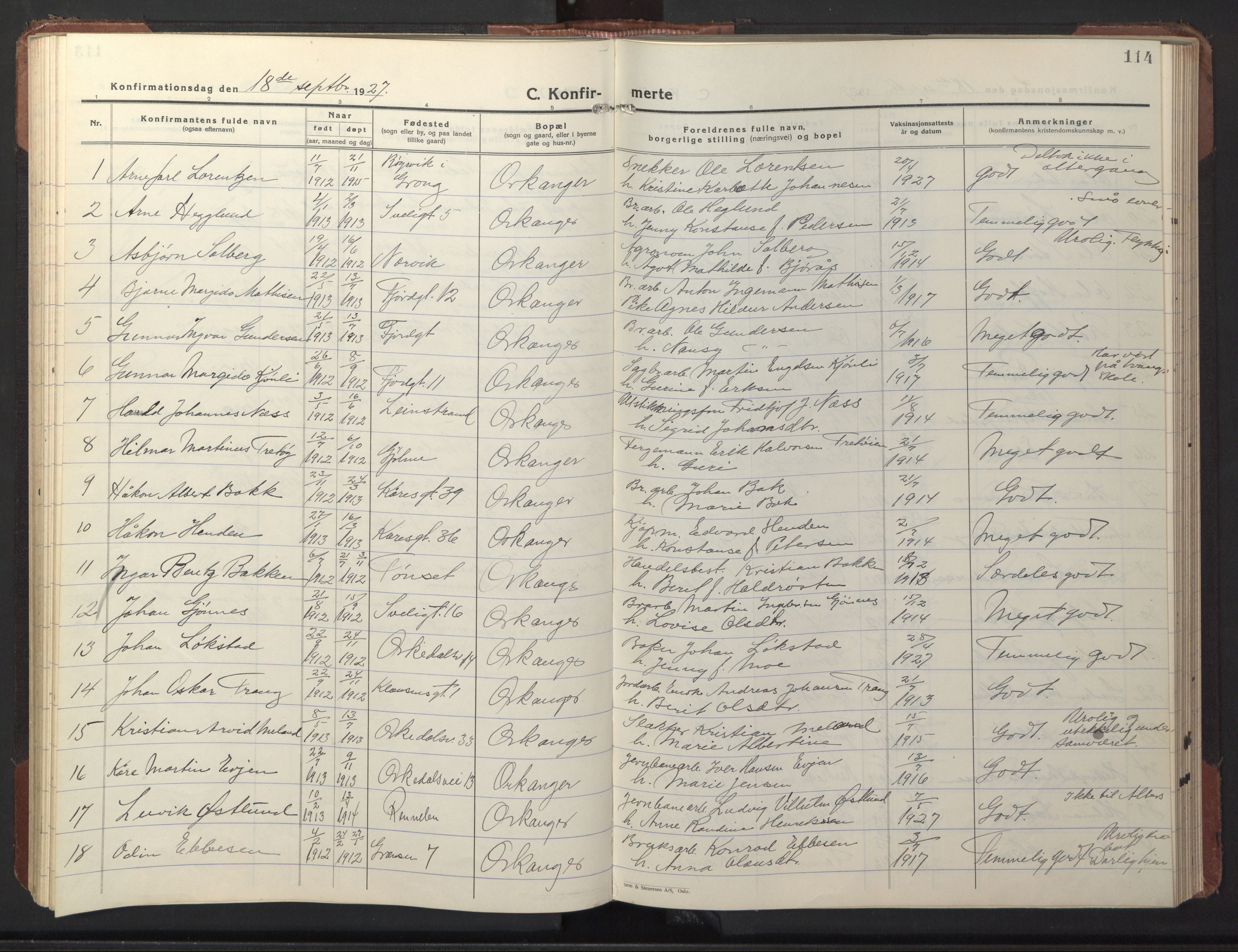 Ministerialprotokoller, klokkerbøker og fødselsregistre - Sør-Trøndelag, SAT/A-1456/669/L0832: Parish register (copy) no. 669C02, 1925-1953, p. 114