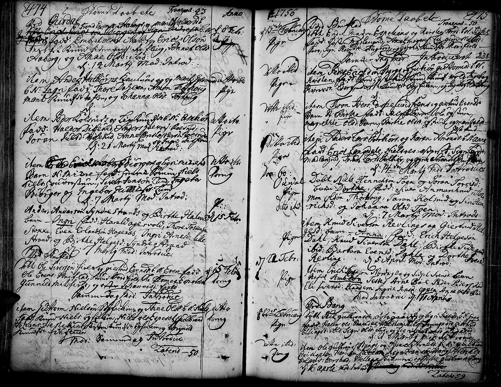 Aurdal prestekontor, AV/SAH-PREST-126/H/Ha/Haa/L0004: Parish register (official) no. 4, 1730-1762, p. 474-475