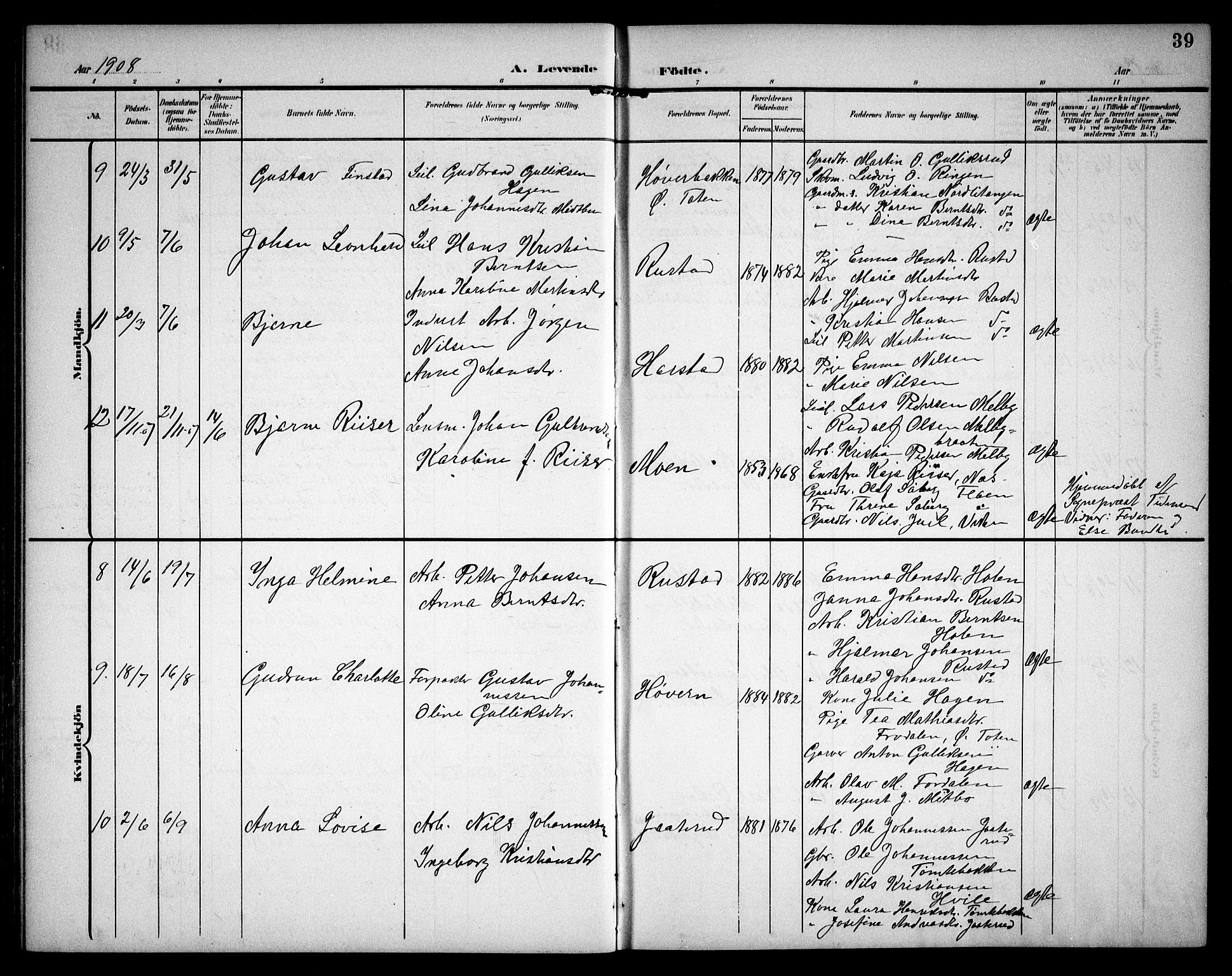 Hurdal prestekontor Kirkebøker, AV/SAO-A-10889/G/Ga/L0001: Parish register (copy) no. I 1, 1902-1934, p. 39