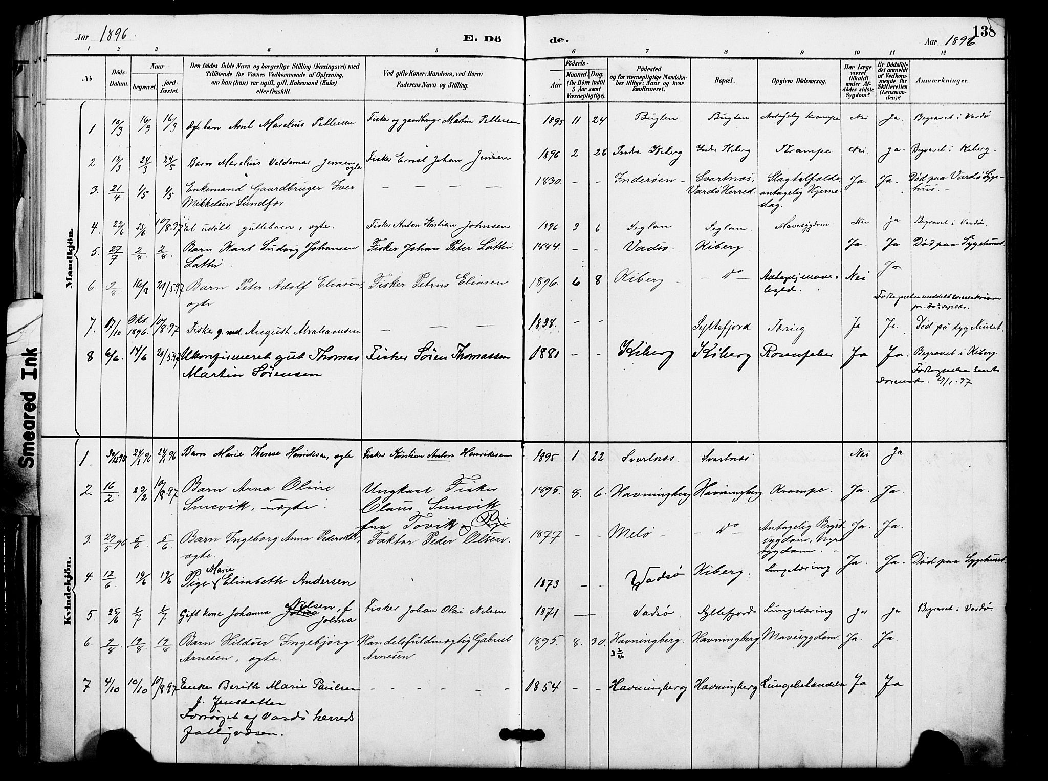 Vardø sokneprestkontor, SATØ/S-1332/H/Ha/L0009kirke: Parish register (official) no. 9, 1887-1898, p. 138