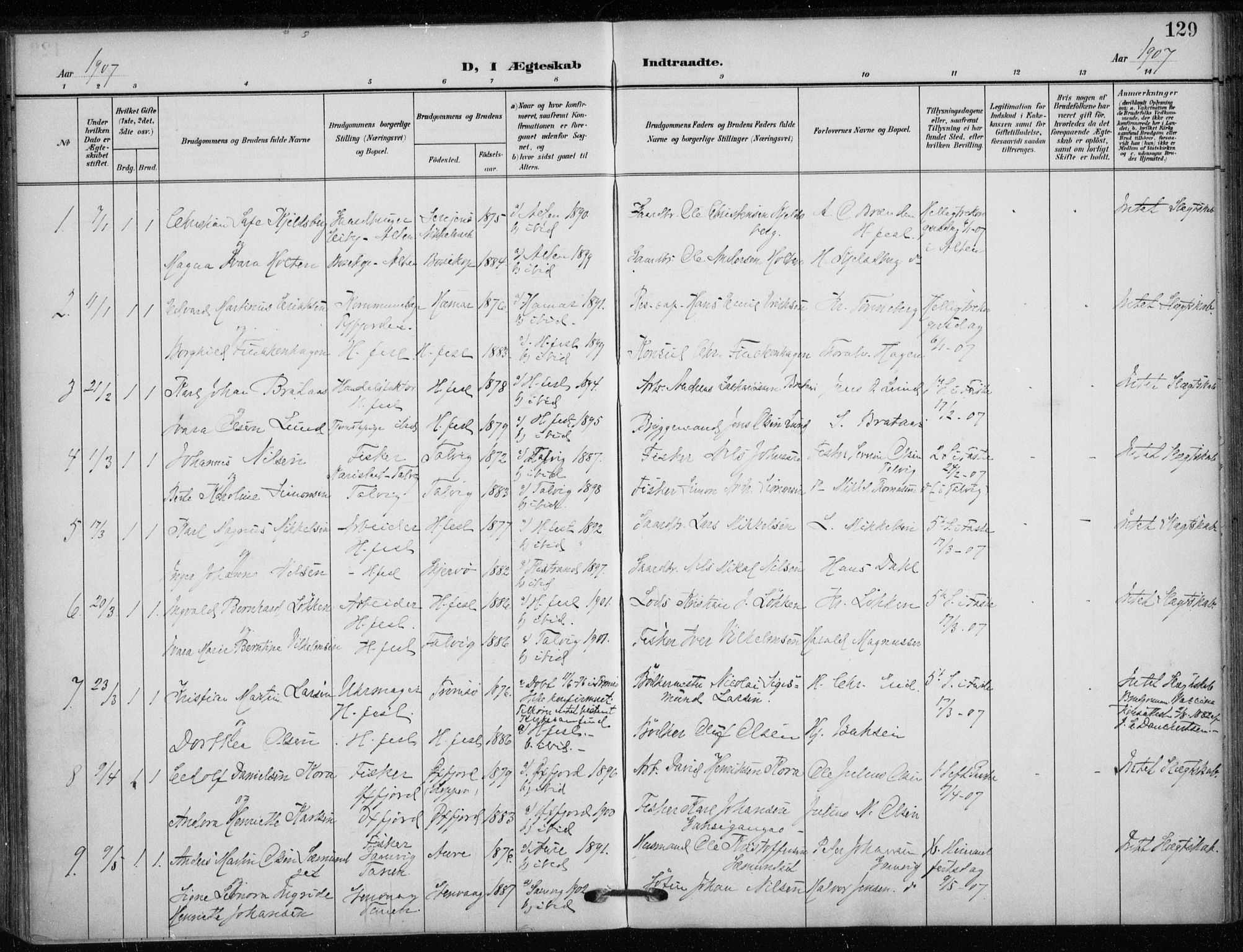 Hammerfest sokneprestkontor, SATØ/S-1347/H/Ha/L0014.kirke: Parish register (official) no. 14, 1906-1916, p. 129