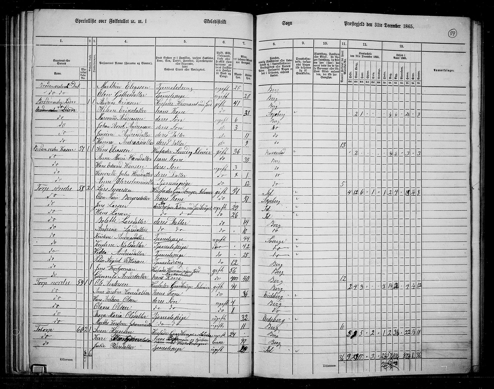 RA, 1865 census for Berg, 1865, p. 78