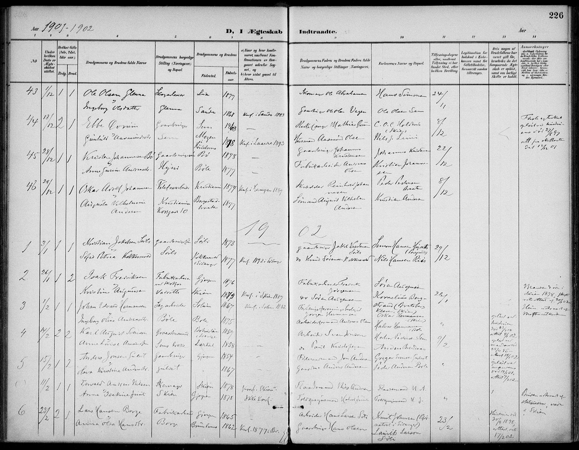 Gjerpen kirkebøker, AV/SAKO-A-265/F/Fa/L0011: Parish register (official) no. I 11, 1896-1904, p. 226