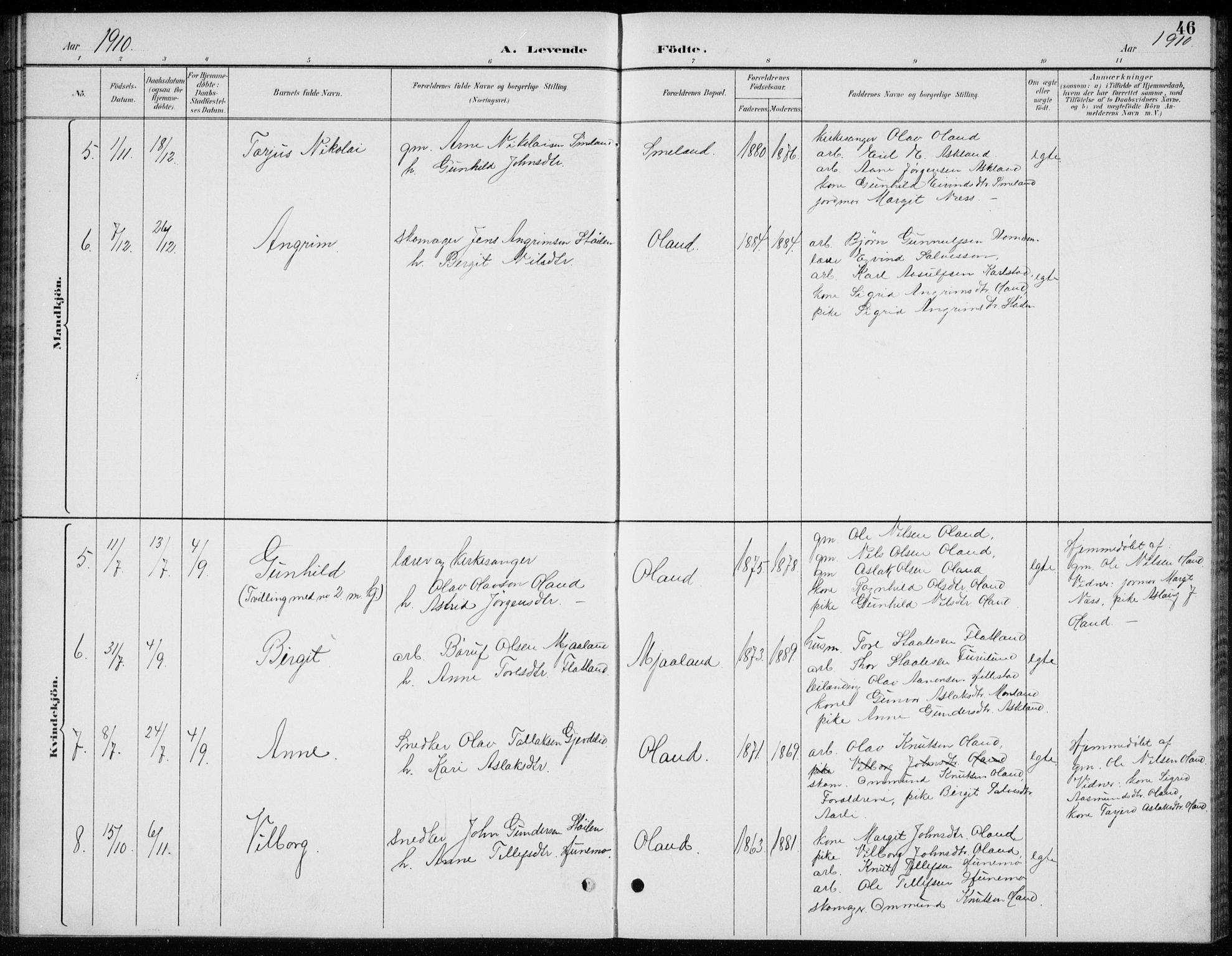 Åmli sokneprestkontor, SAK/1111-0050/F/Fb/Fba/L0002: Parish register (copy) no. B 2, 1890-1912, p. 46