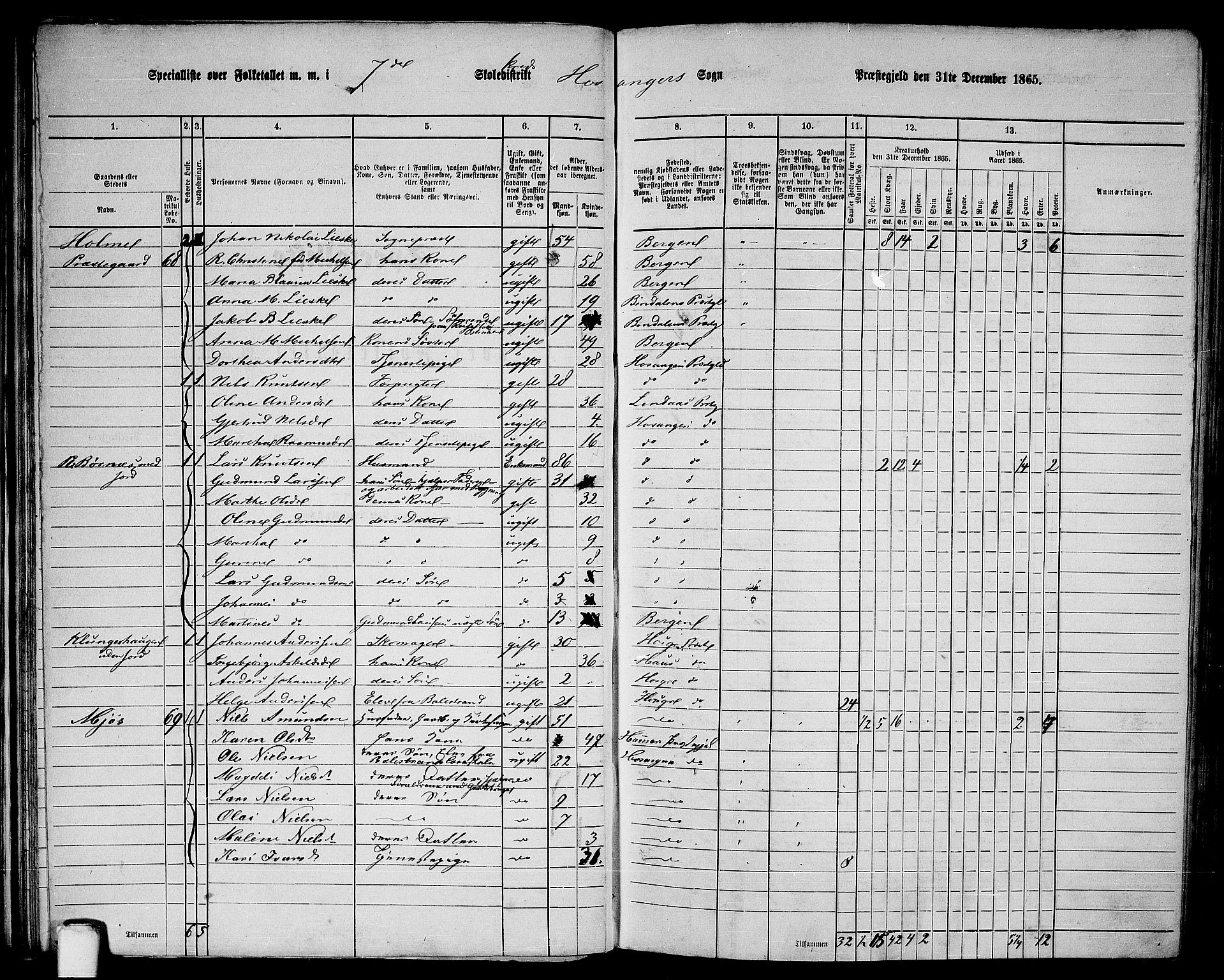 RA, 1865 census for Hosanger, 1865, p. 51