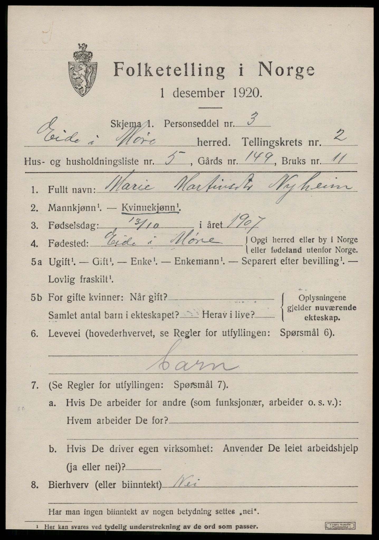 SAT, 1920 census for Eid (MR), 1920, p. 1072