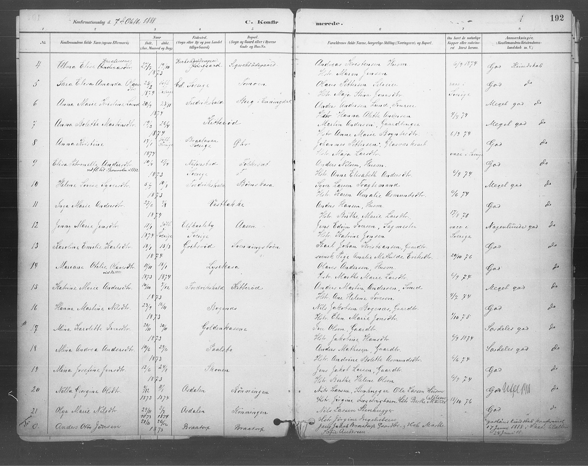 Idd prestekontor Kirkebøker, SAO/A-10911/F/Fb/L0002: Parish register (official) no. II 2, 1882-1923, p. 192
