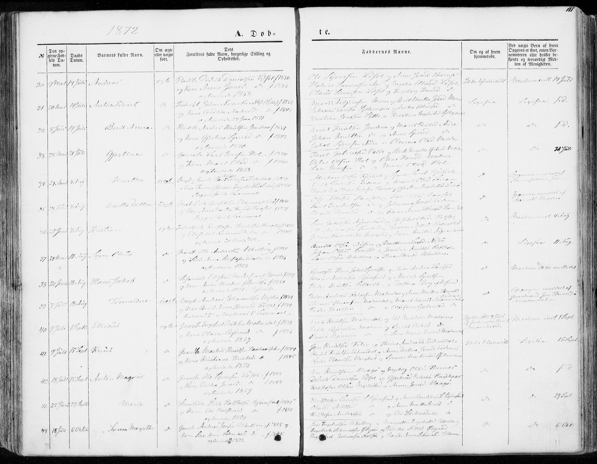 Ministerialprotokoller, klokkerbøker og fødselsregistre - Møre og Romsdal, AV/SAT-A-1454/565/L0748: Parish register (official) no. 565A02, 1845-1872, p. 111