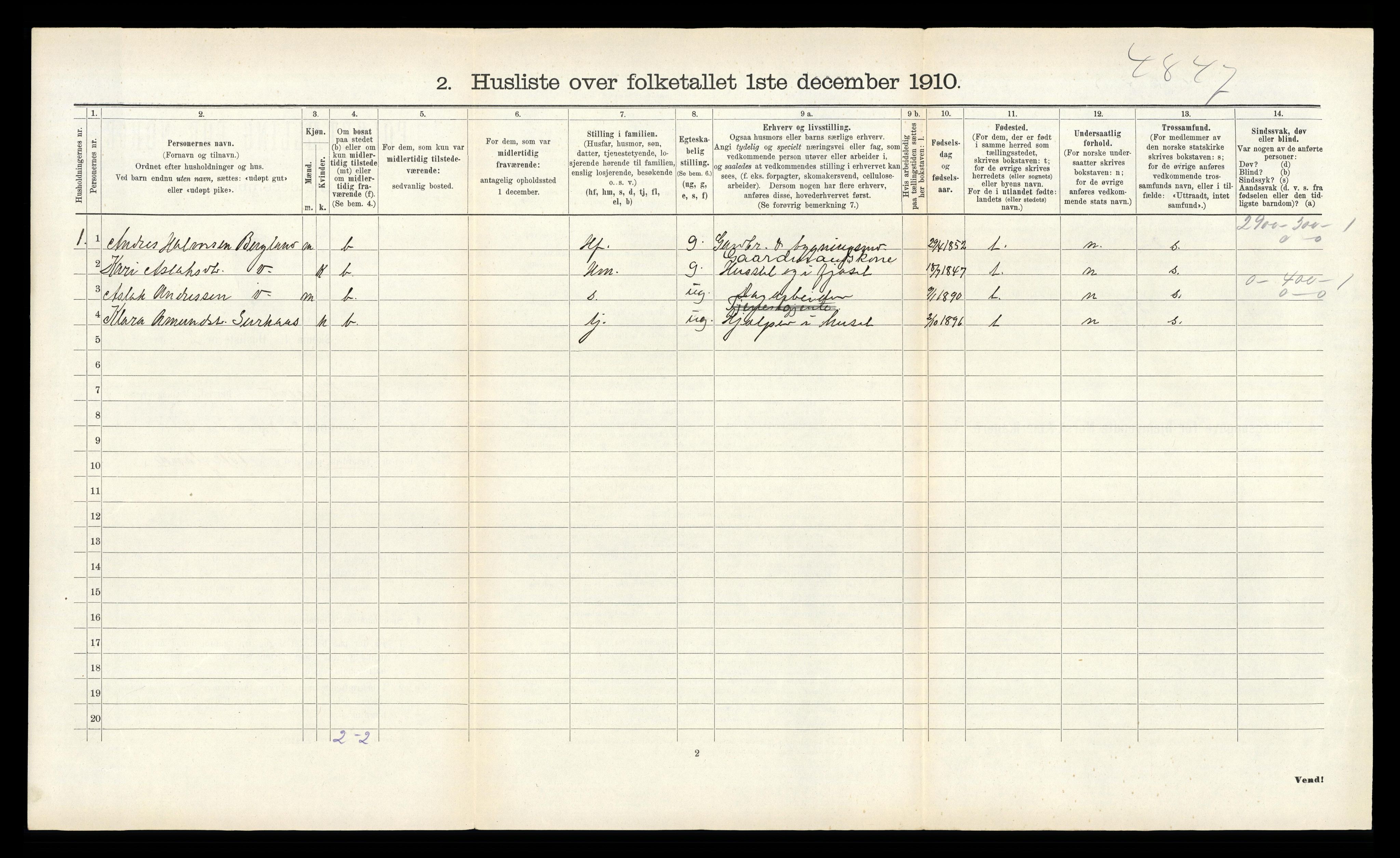 RA, 1910 census for Kviteseid, 1910, p. 643