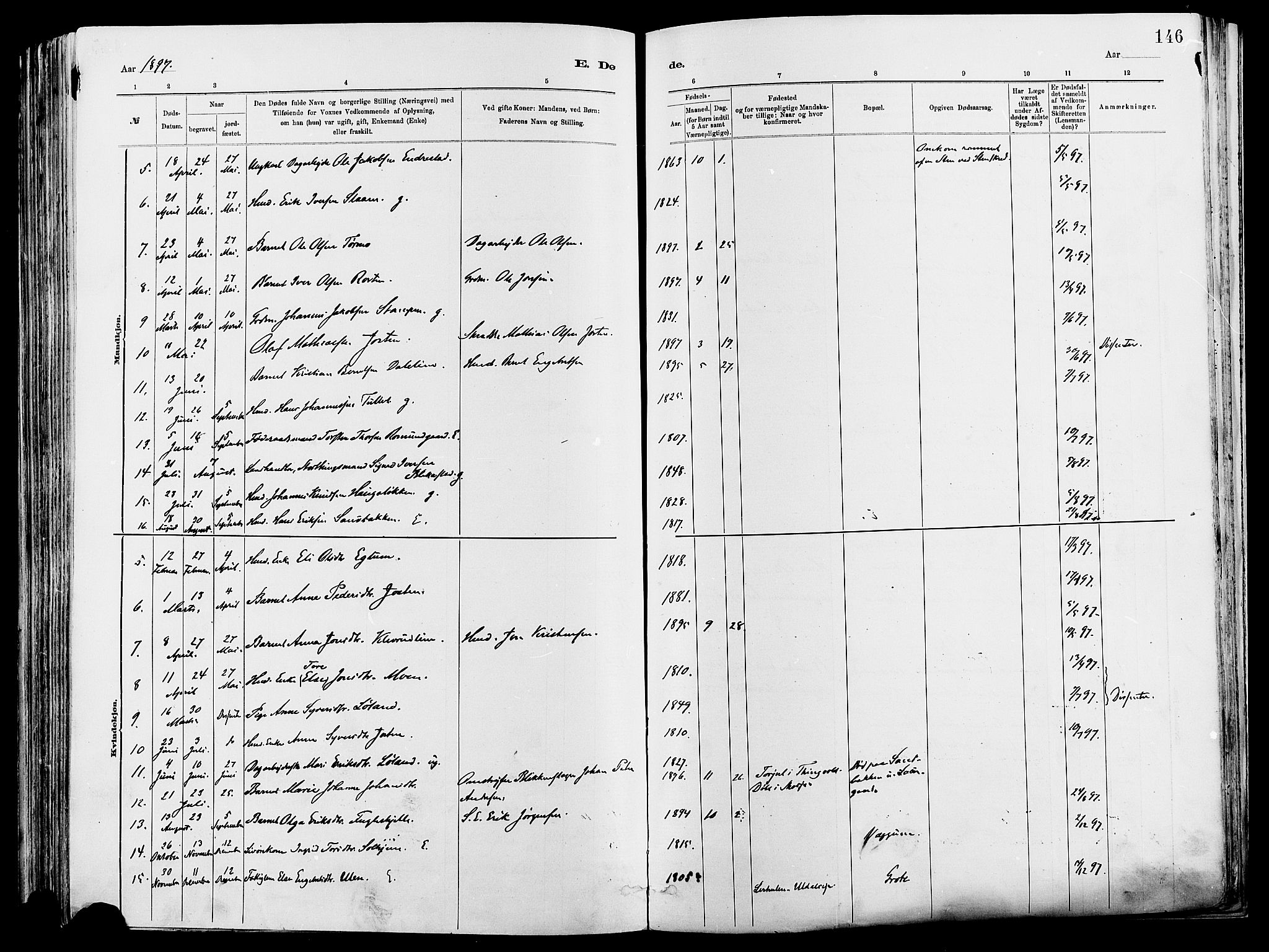 Vågå prestekontor, SAH/PREST-076/H/Ha/Haa/L0008: Parish register (official) no. 8, 1886-1904, p. 146