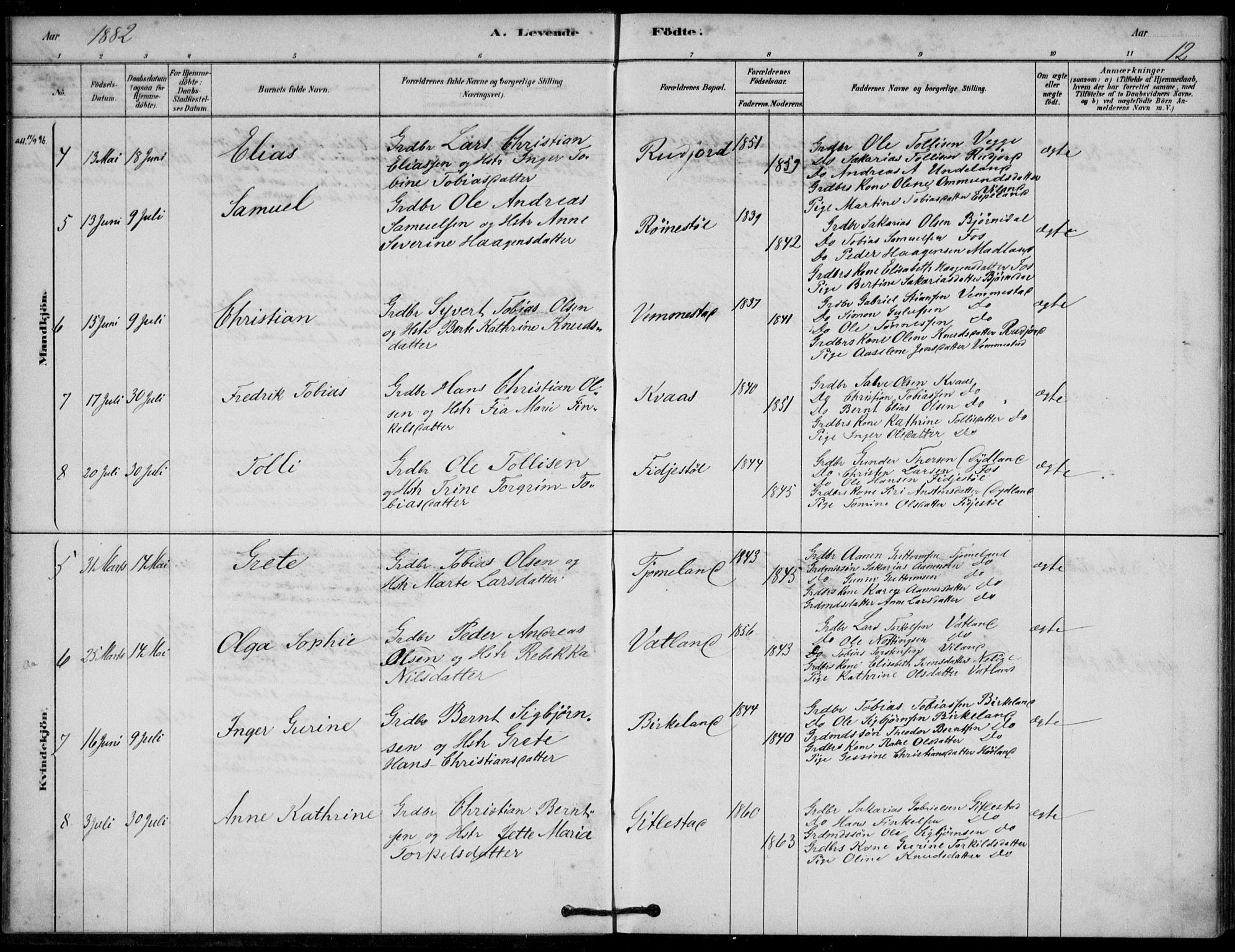 Lyngdal sokneprestkontor, AV/SAK-1111-0029/F/Fa/Fab/L0003: Parish register (official) no. A 3, 1878-1903, p. 12