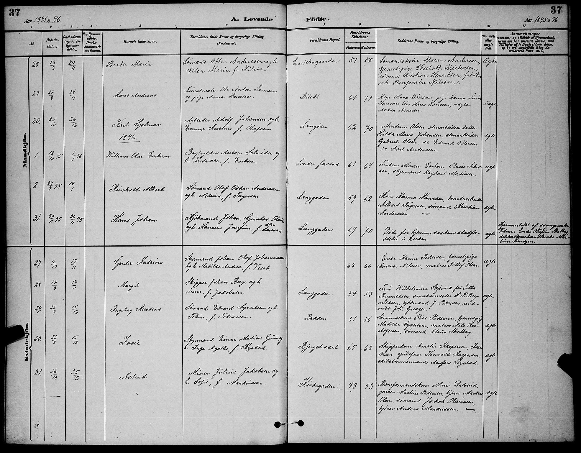 Holmestrand kirkebøker, AV/SAKO-A-346/G/Ga/L0005: Parish register (copy) no. 5, 1889-1901, p. 37