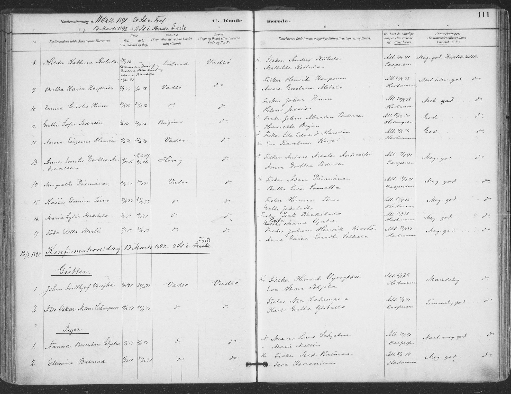 Vadsø sokneprestkontor, SATØ/S-1325/H/Ha/L0006kirke: Parish register (official) no. 6, 1885-1895, p. 111