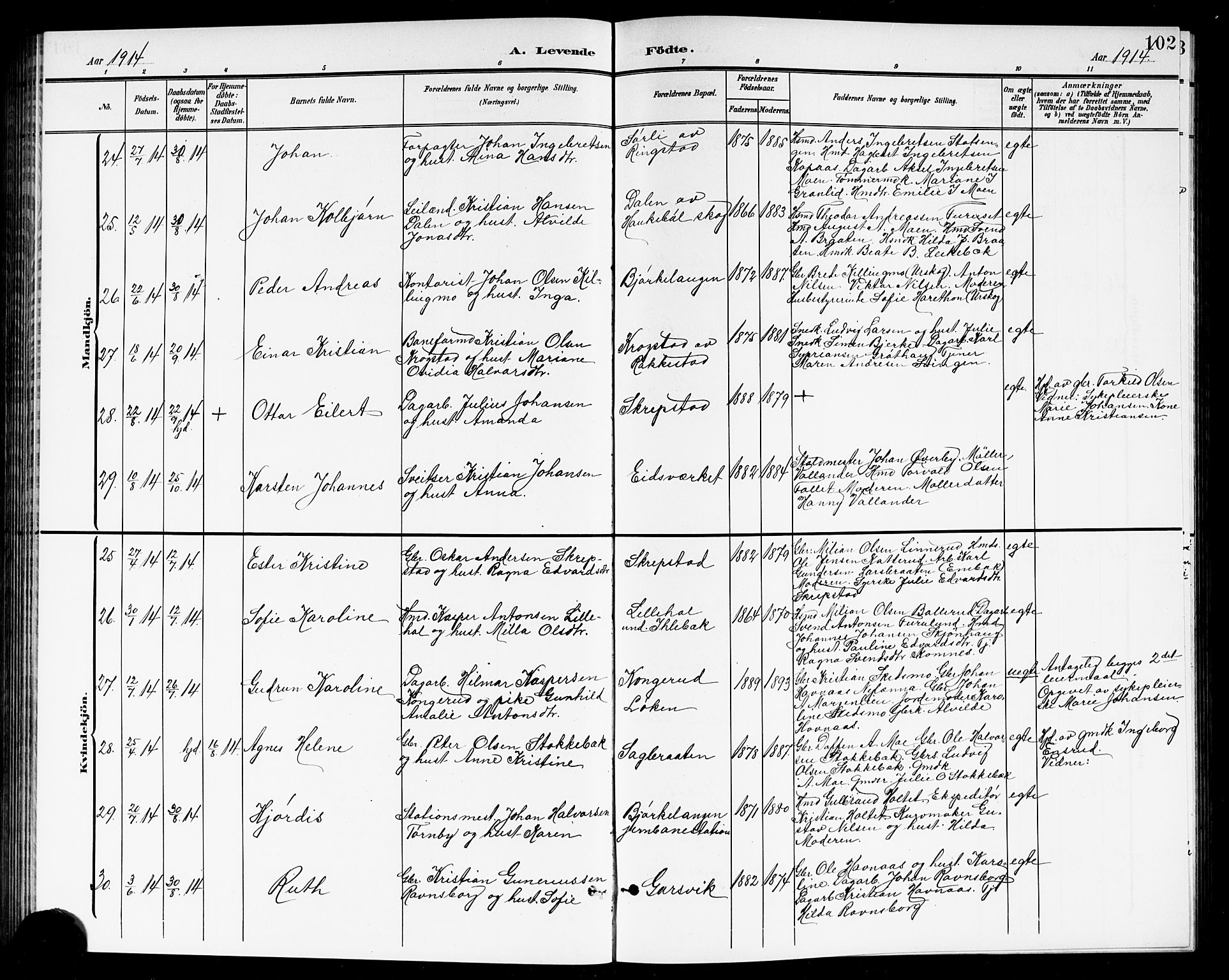 Høland prestekontor Kirkebøker, AV/SAO-A-10346a/G/Ga/L0007: Parish register (copy) no. I 7, 1902-1914, p. 102