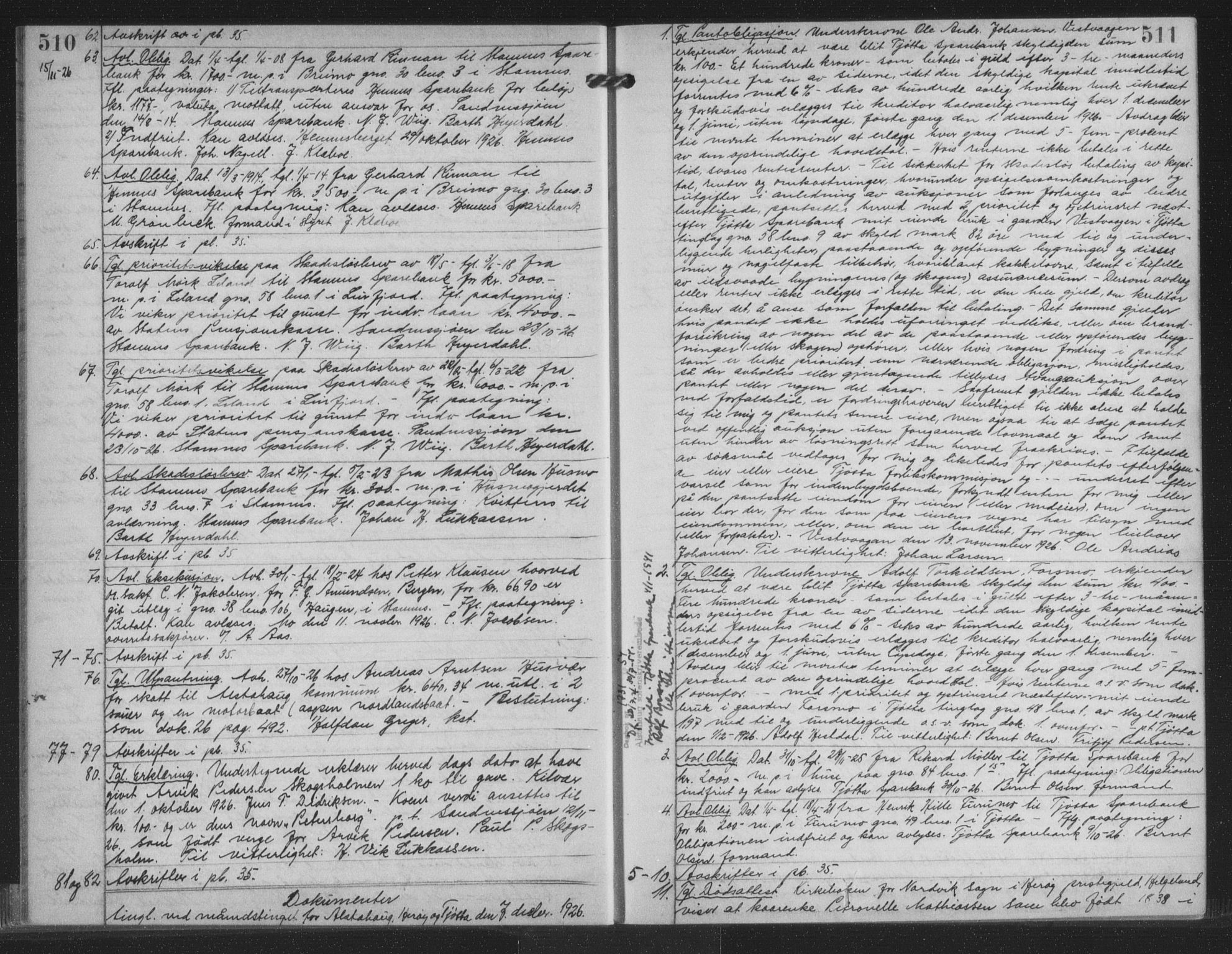 Søndre Helgeland sorenskriveri, AV/SAT-A-4575/1/2/2C/L0023: Mortgage book no. 34, 1925-1935, p. 510-511, Deed date: 07.12.1926