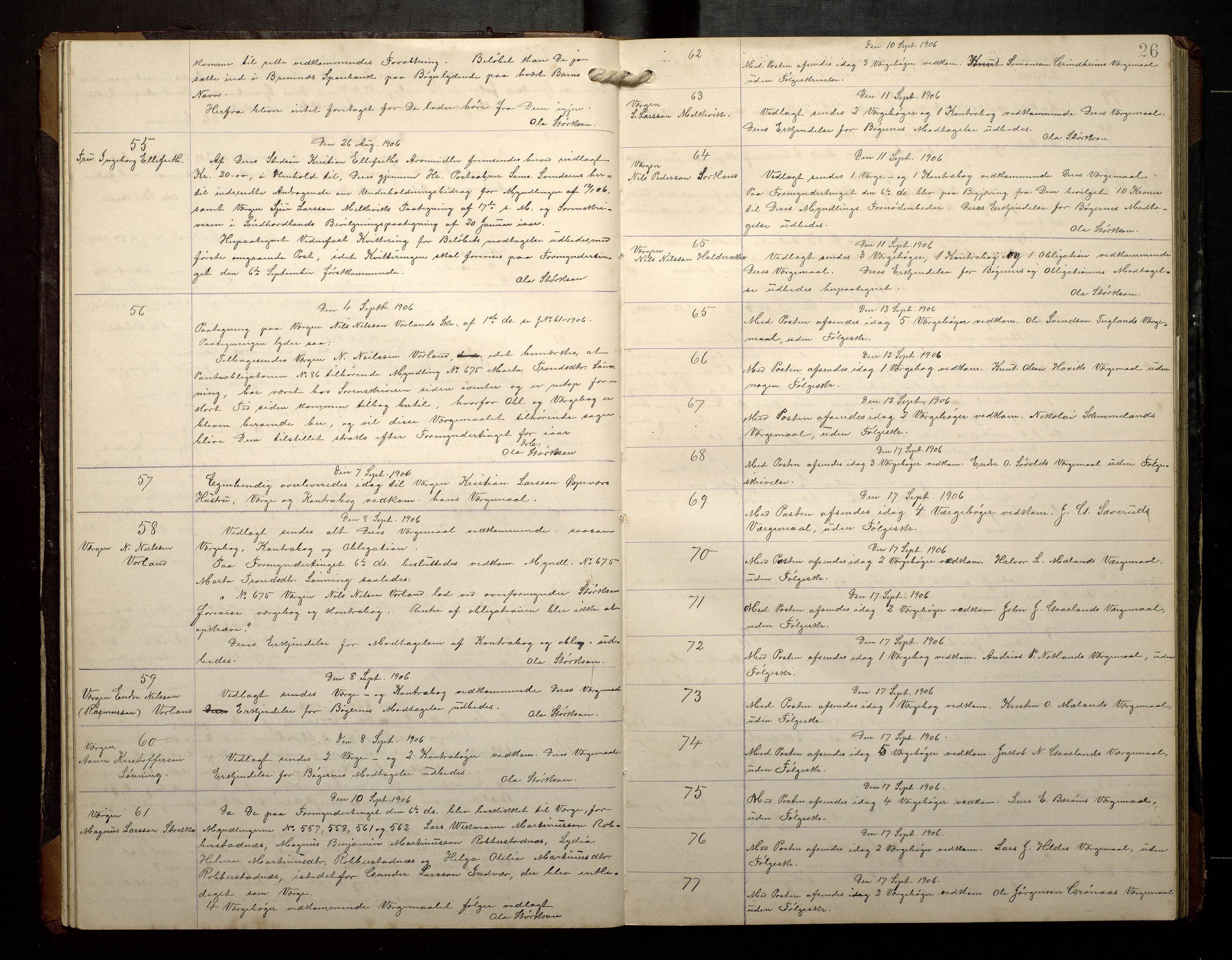 Finnaas kommune. Overformynderiet, IKAH/1218a-812/B/Ba/Baa/L0002: Kopibok for Finnås overformynderi, 1904-1920, p. 26