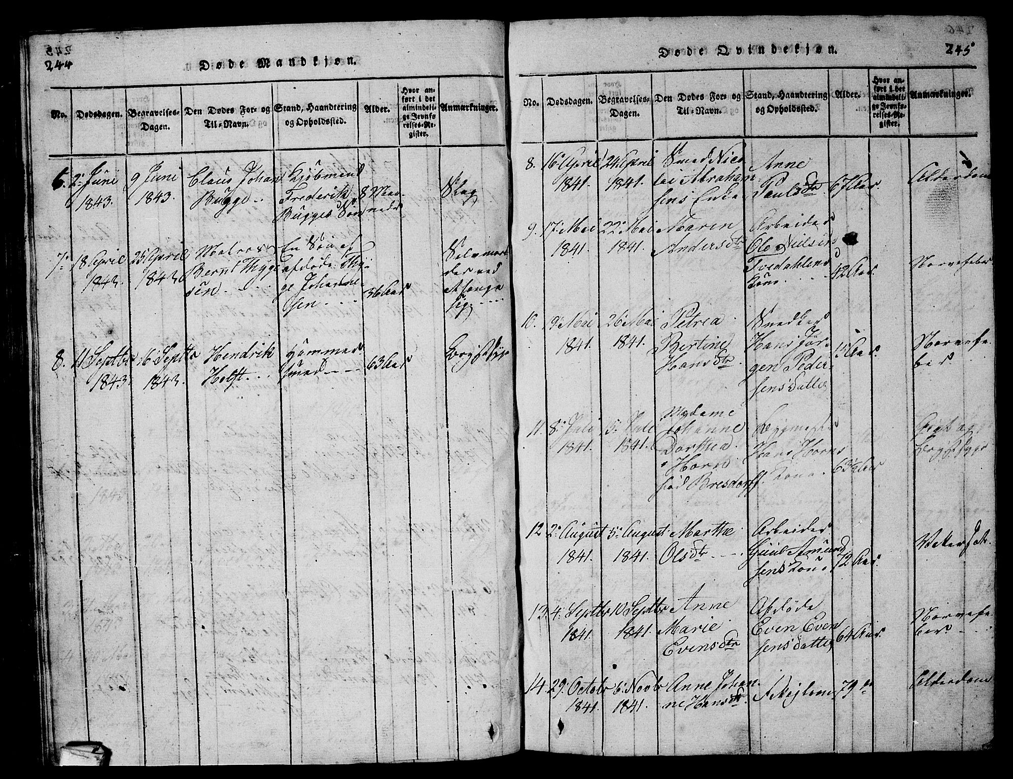 Larvik kirkebøker, SAKO/A-352/G/Gb/L0001: Parish register (copy) no. II 1, 1818-1843, p. 244-245