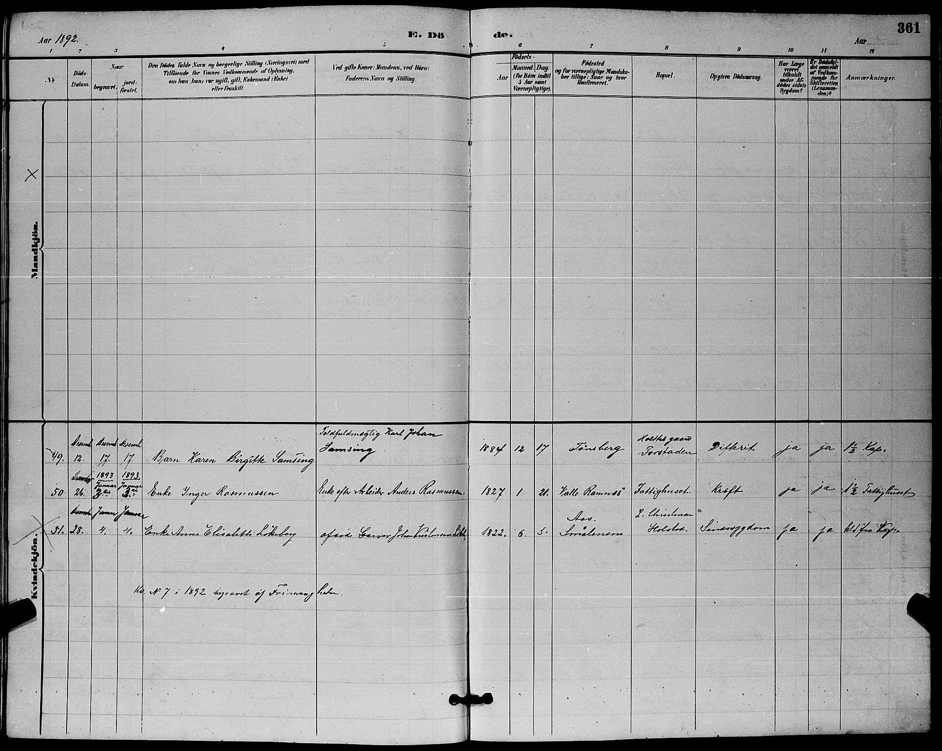 Tønsberg kirkebøker, AV/SAKO-A-330/G/Ga/L0006: Parish register (copy) no. 6, 1885-1895, p. 361