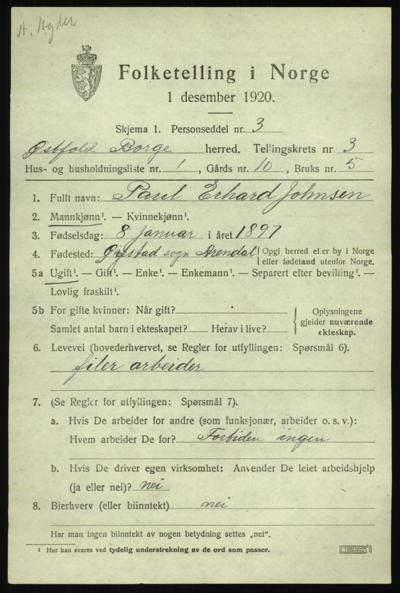 SAO, 1920 census for Borge, 1920, p. 3239