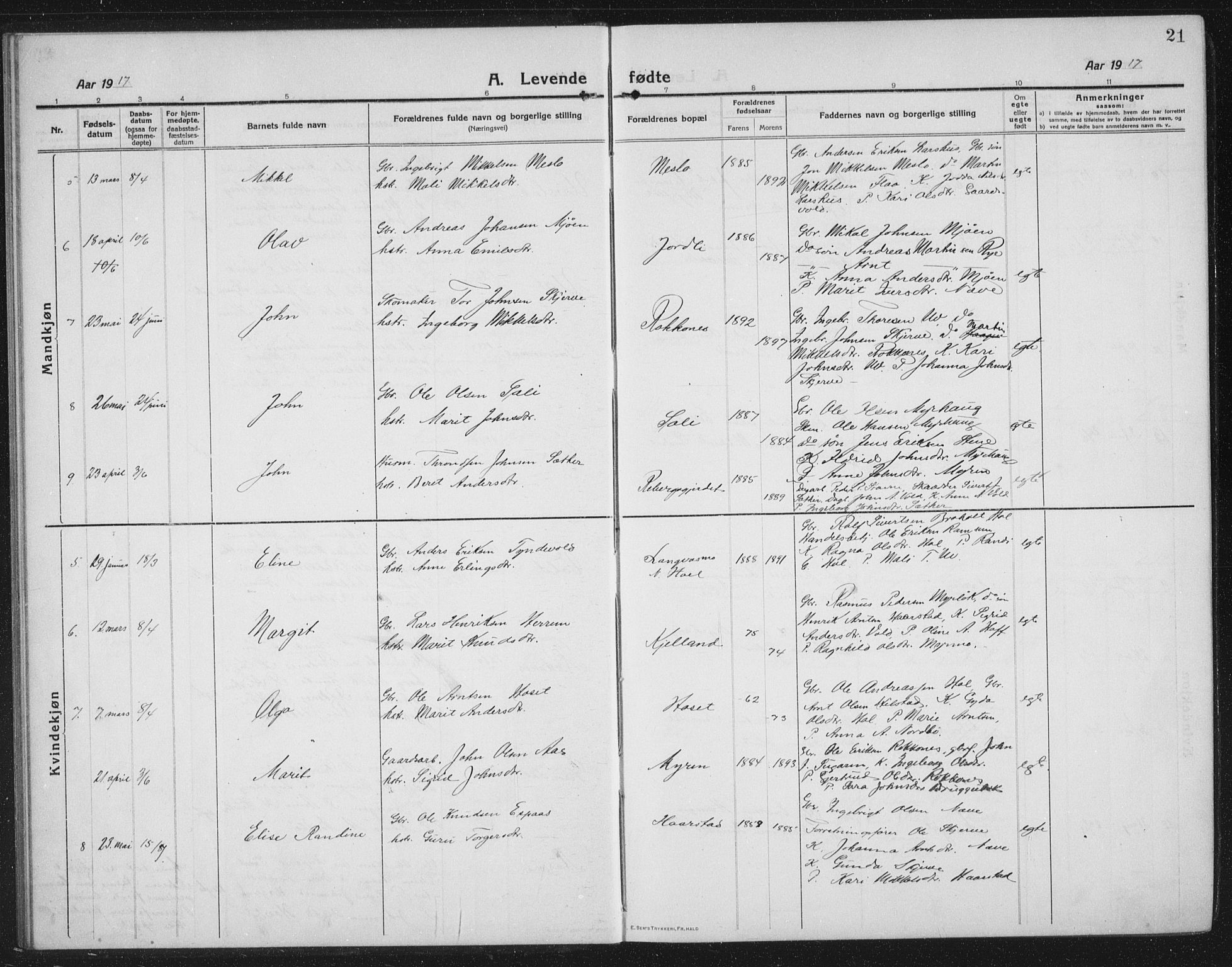 Ministerialprotokoller, klokkerbøker og fødselsregistre - Sør-Trøndelag, SAT/A-1456/674/L0877: Parish register (copy) no. 674C04, 1913-1940, p. 21