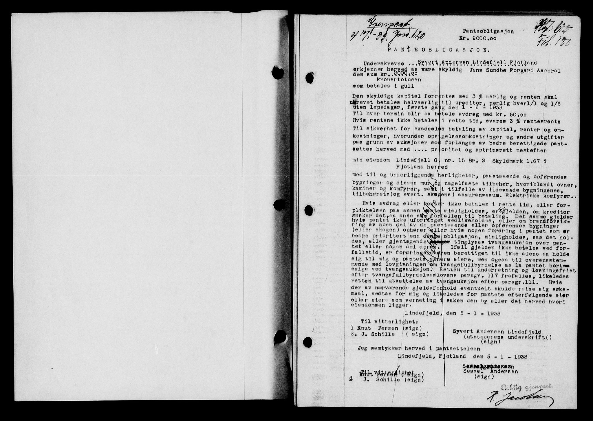 Flekkefjord sorenskriveri, SAK/1221-0001/G/Gb/Gba/L0049: Mortgage book no. 46, 1933-1934, Deed date: 10.01.1933