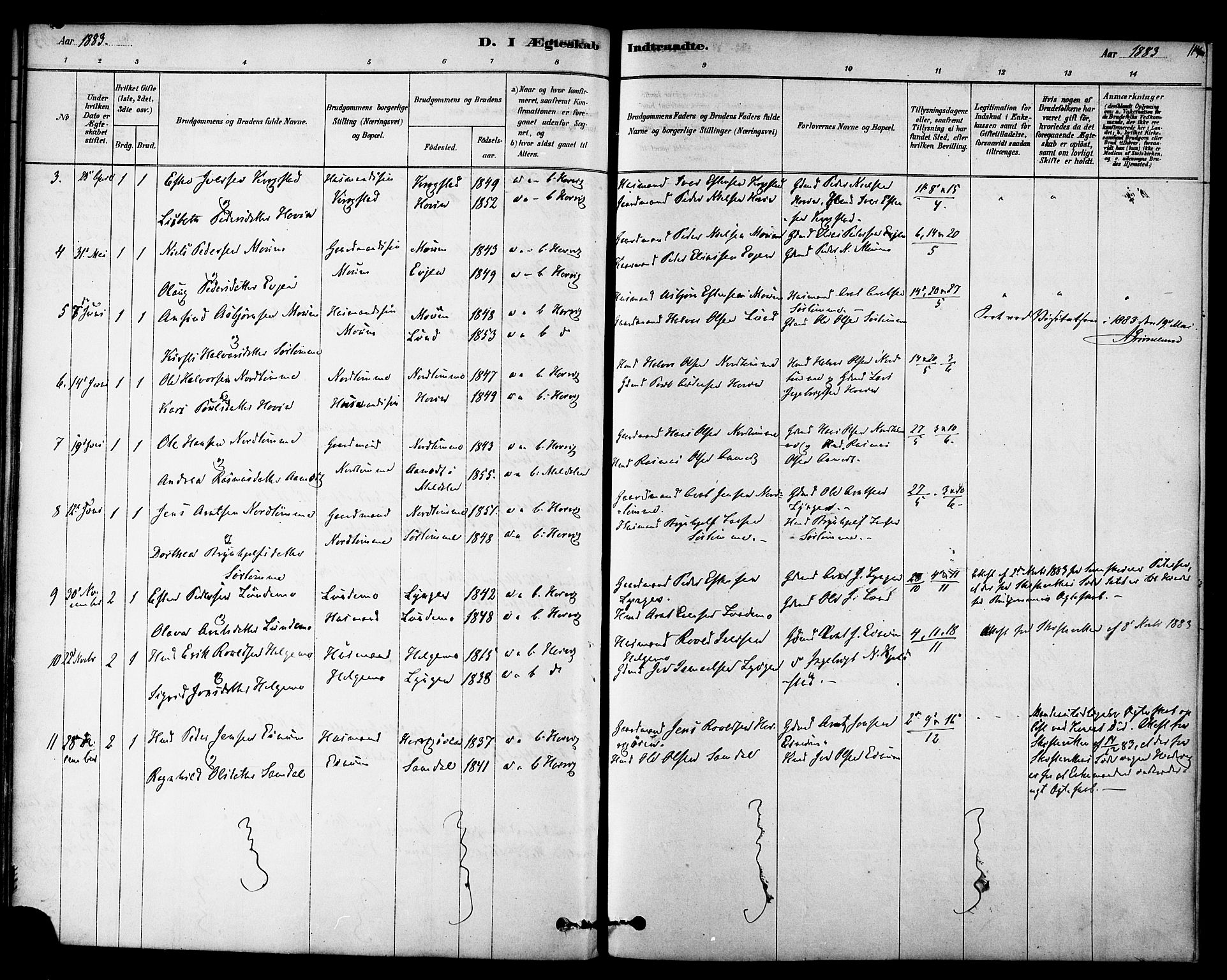 Ministerialprotokoller, klokkerbøker og fødselsregistre - Sør-Trøndelag, SAT/A-1456/692/L1105: Parish register (official) no. 692A05, 1878-1890, p. 114
