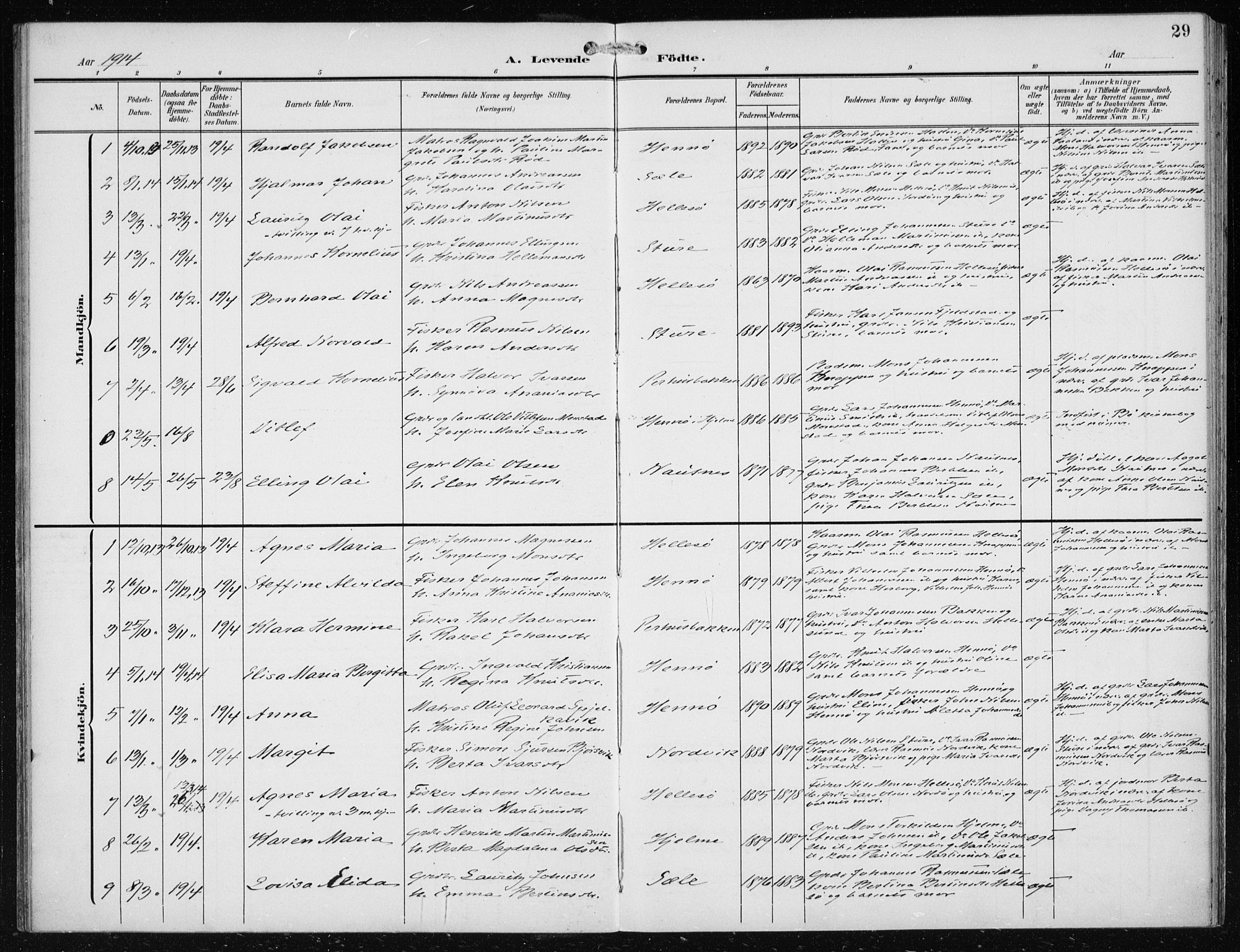 Herdla Sokneprestembete, AV/SAB-A-75701/H/Haa: Parish register (official) no. B 1, 1902-1921, p. 29